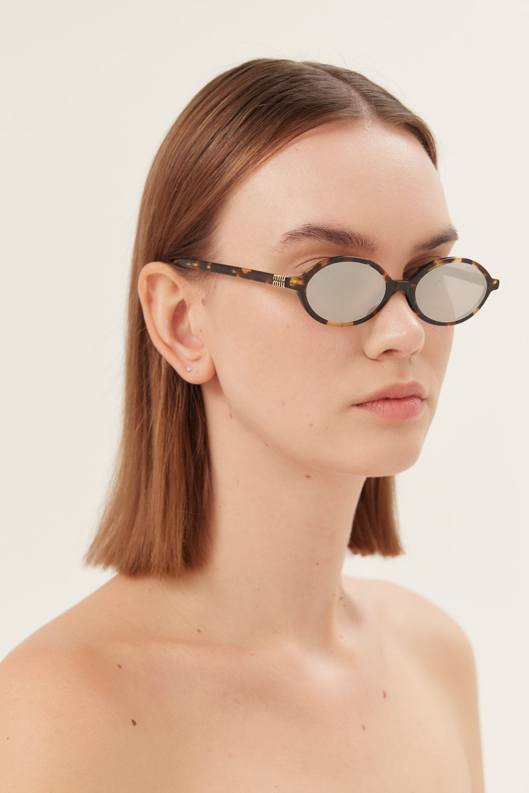 Miu Miu oval acetate havana and silver sunglasses