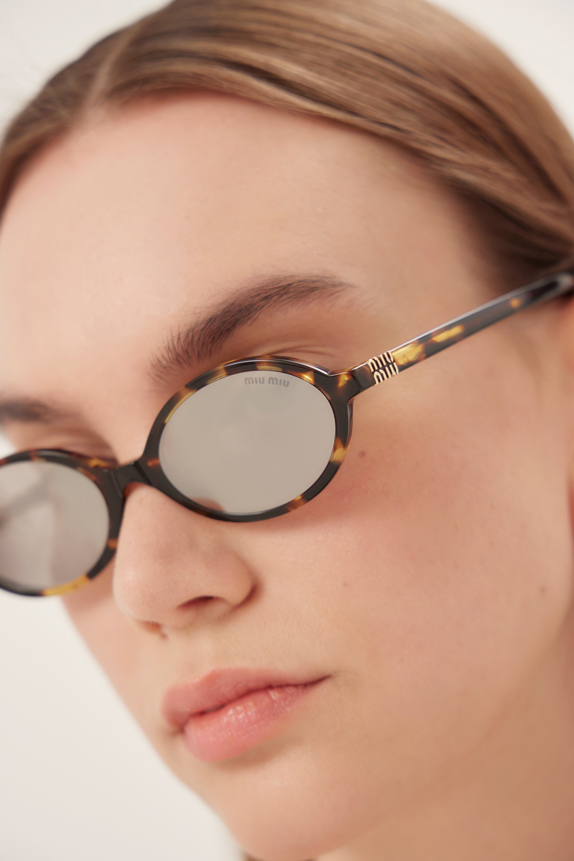 Miu Miu oval acetate havana and silver sunglasses