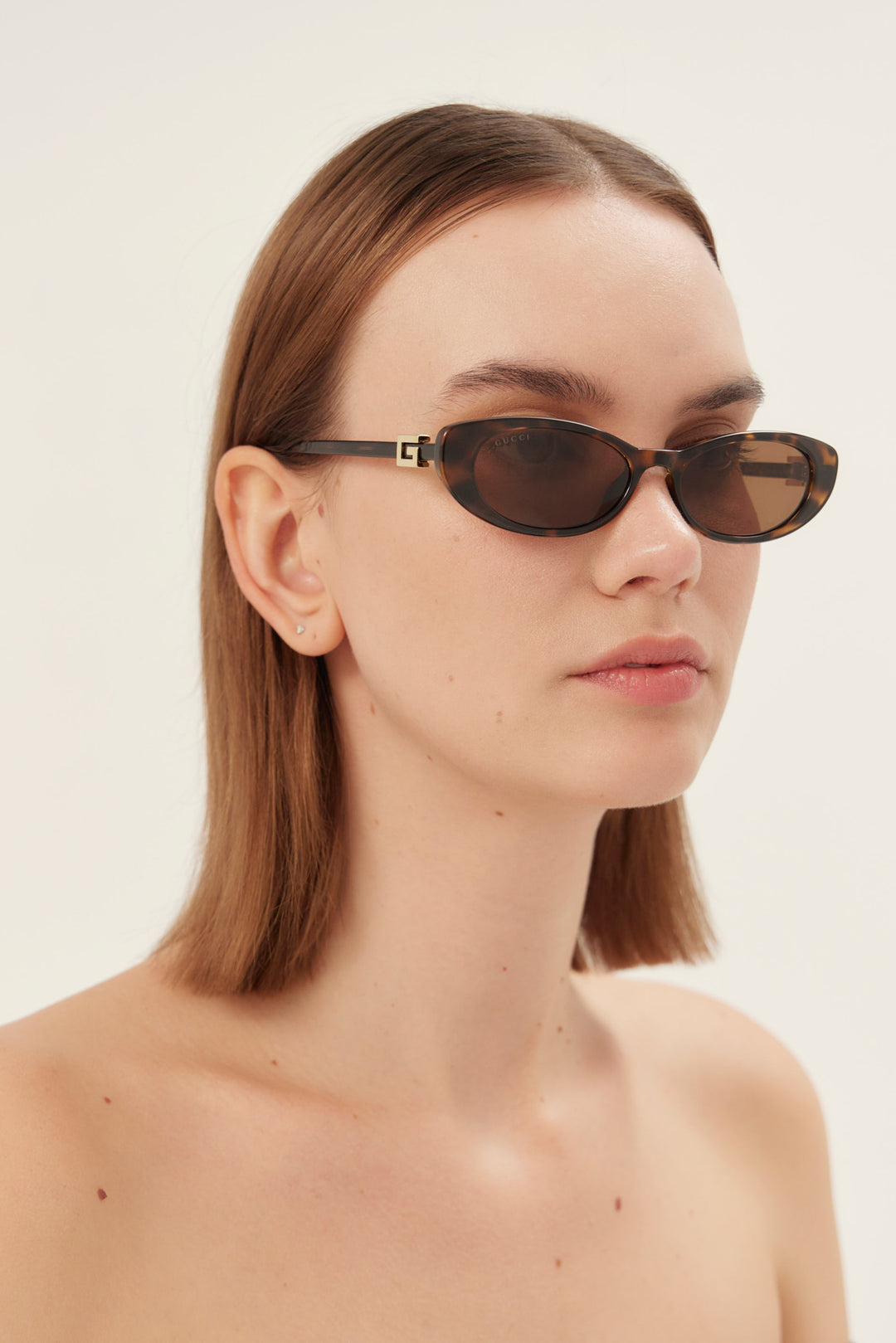 PRE ORDER - Oval cat-eye havana brown Gucci sunglasses with gold logo