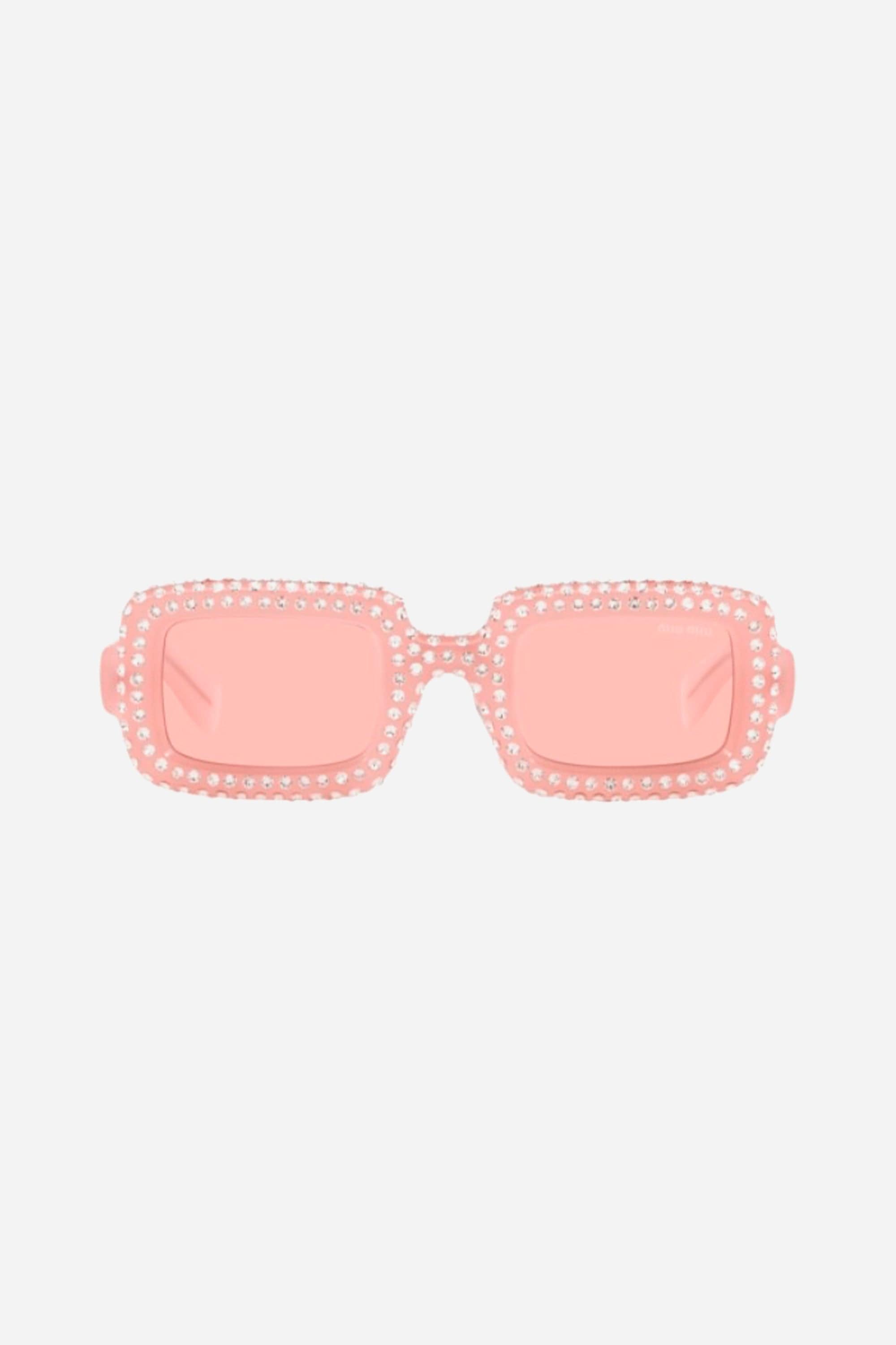 Miu Miu rectangular acetate sparkly crystal pink sunglasses - Eyewear Club
