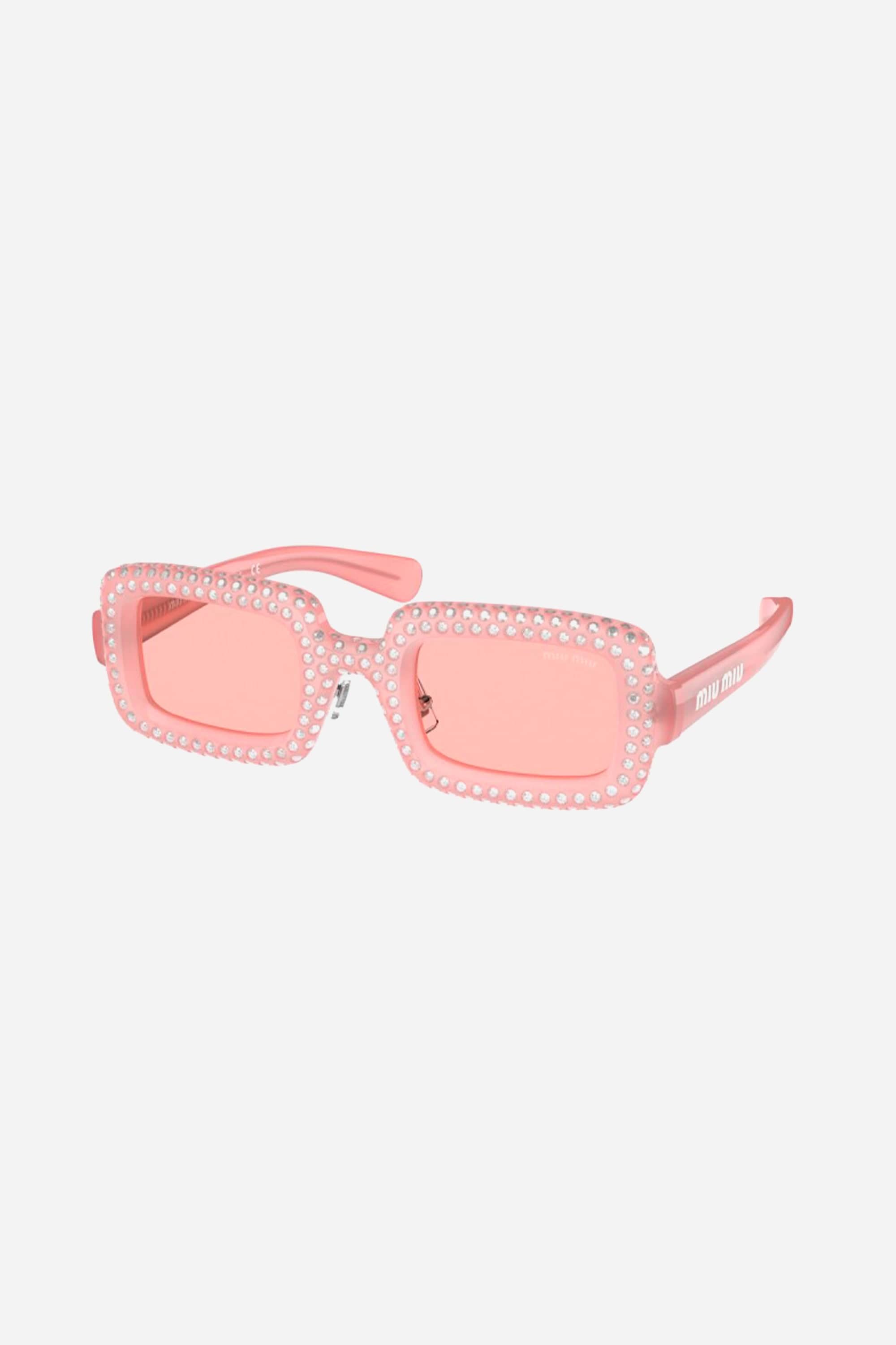 Miu Miu rectangular acetate sparkly crystal pink sunglasses - Eyewear Club