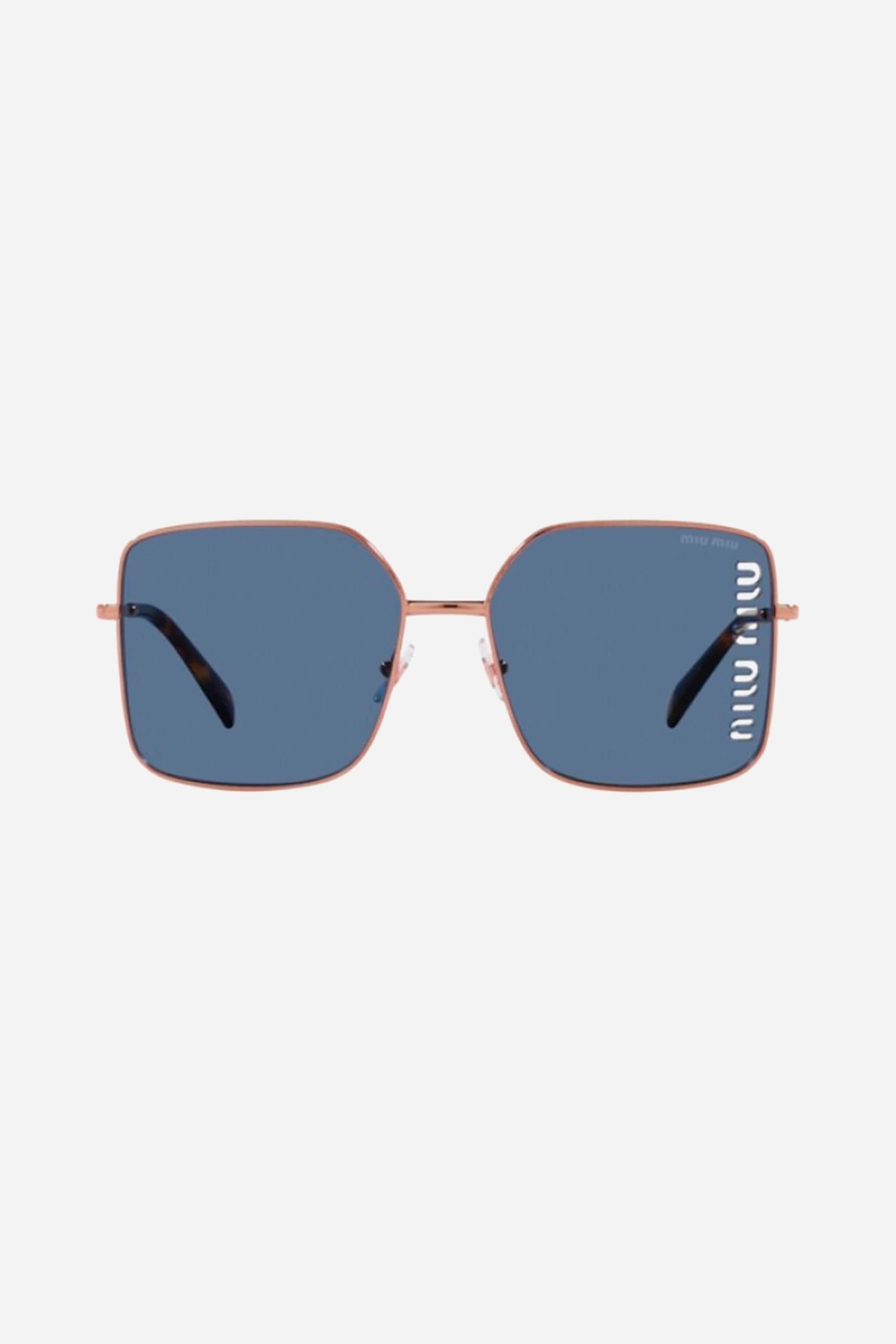 Miu Miu squared metal sunglasses with dark blue mirror - Eyewear Club