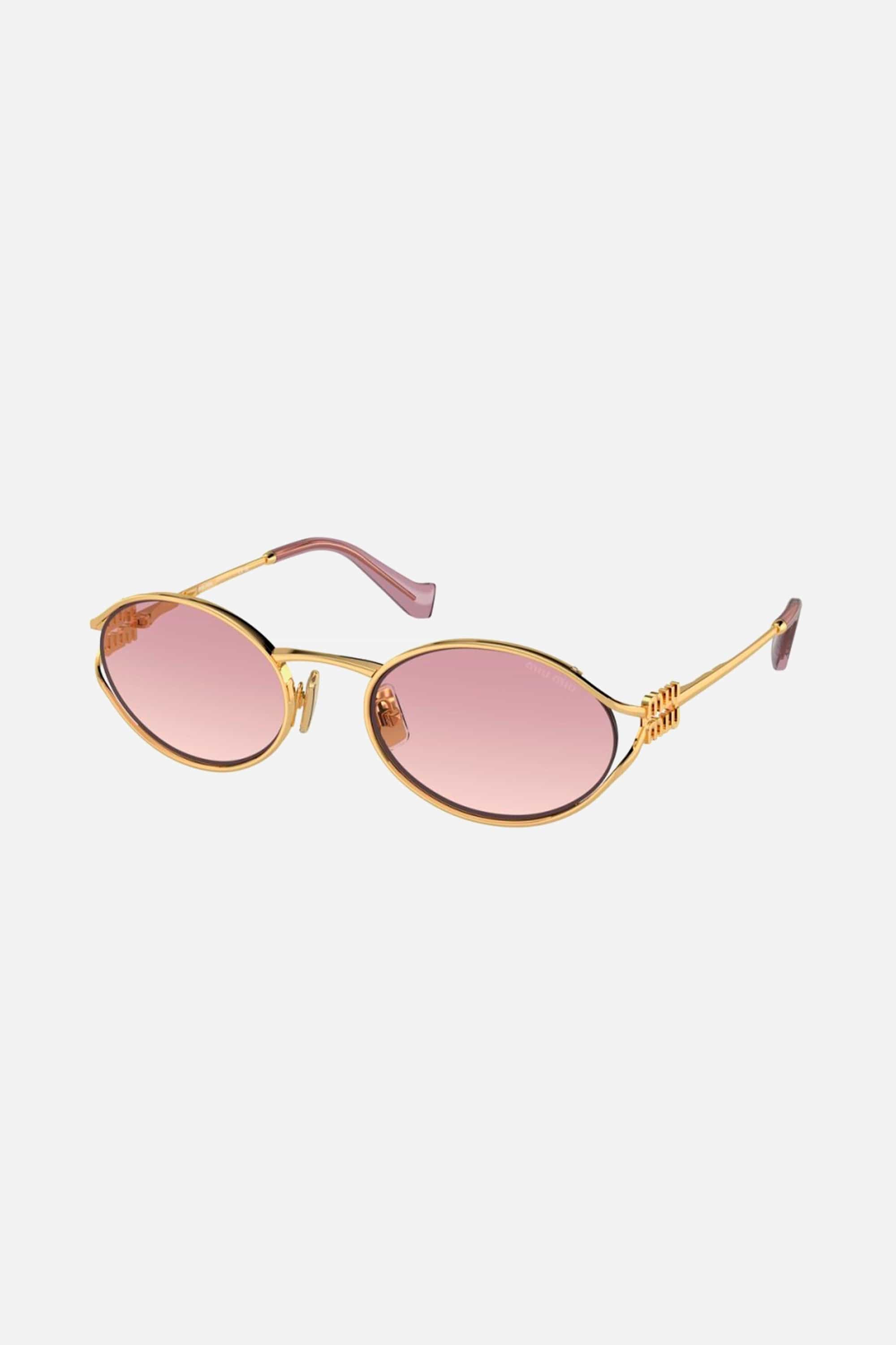 Miu Miu oval metal sunglasses with pink mirror - Eyewear Club