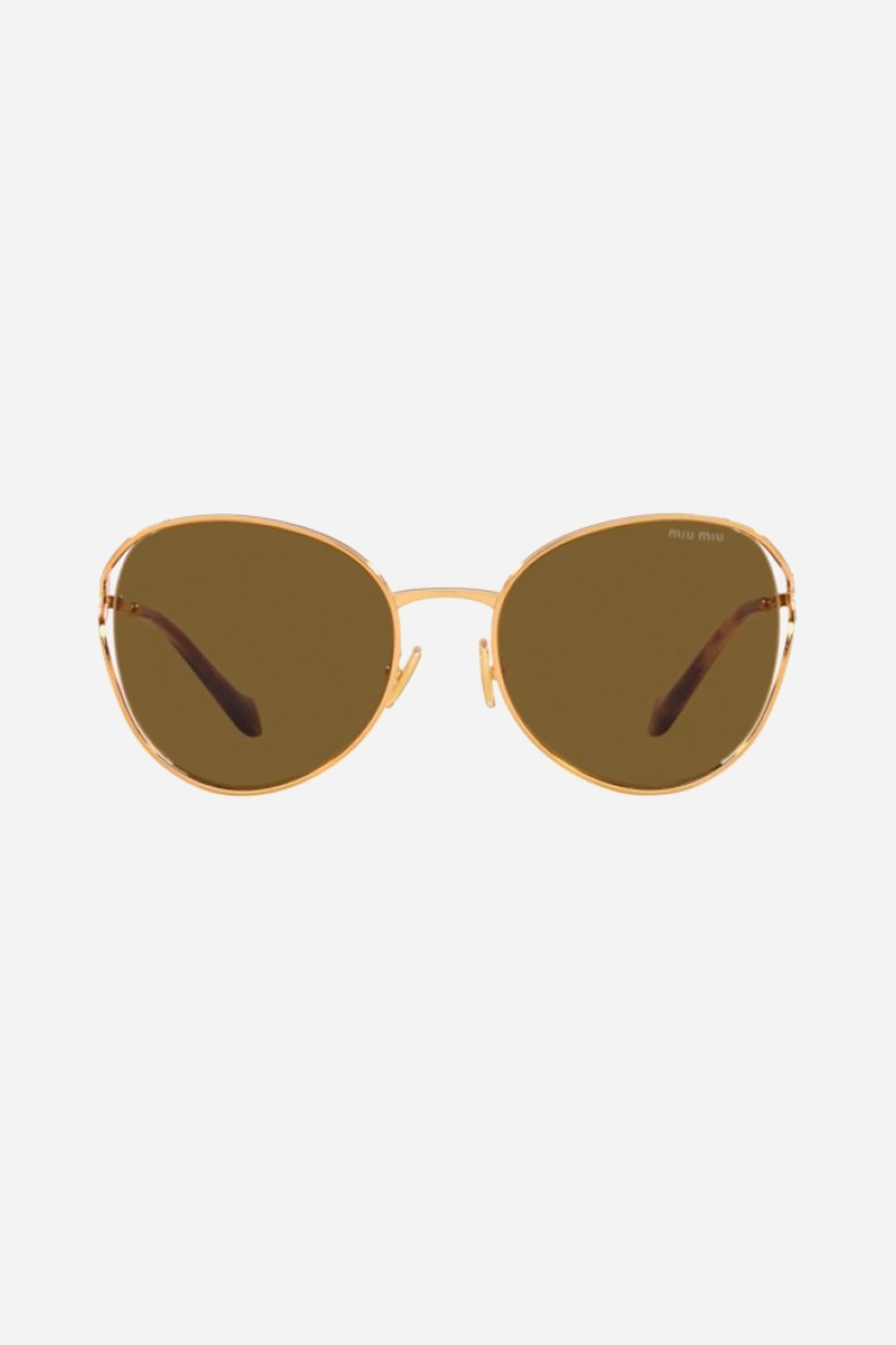Miu Miu round metal sunglasses with dark brown mirror - Eyewear Club