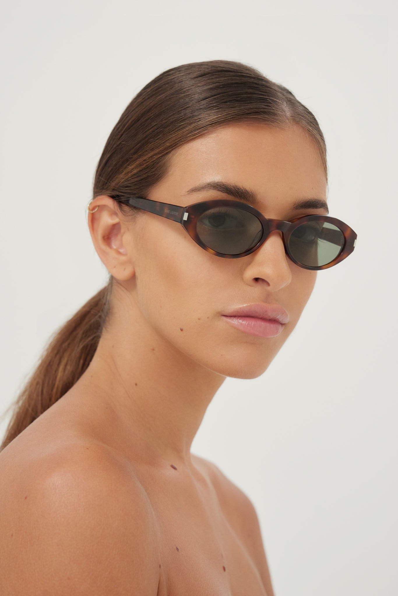Saint Laurent oval micro havana sunglasses - Eyewear Club