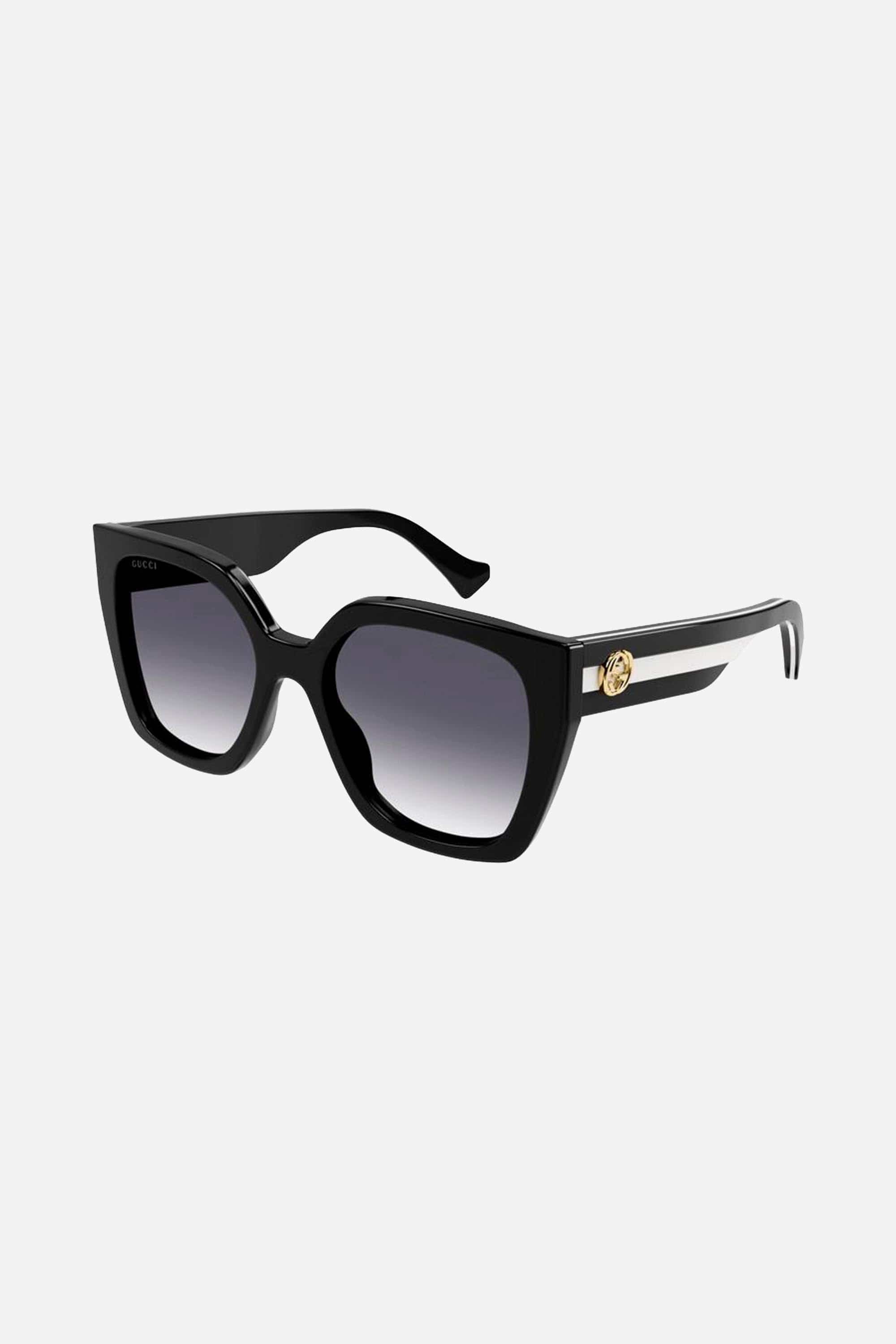 Gucci squared black sunglasses with white web temple - Eyewear Club