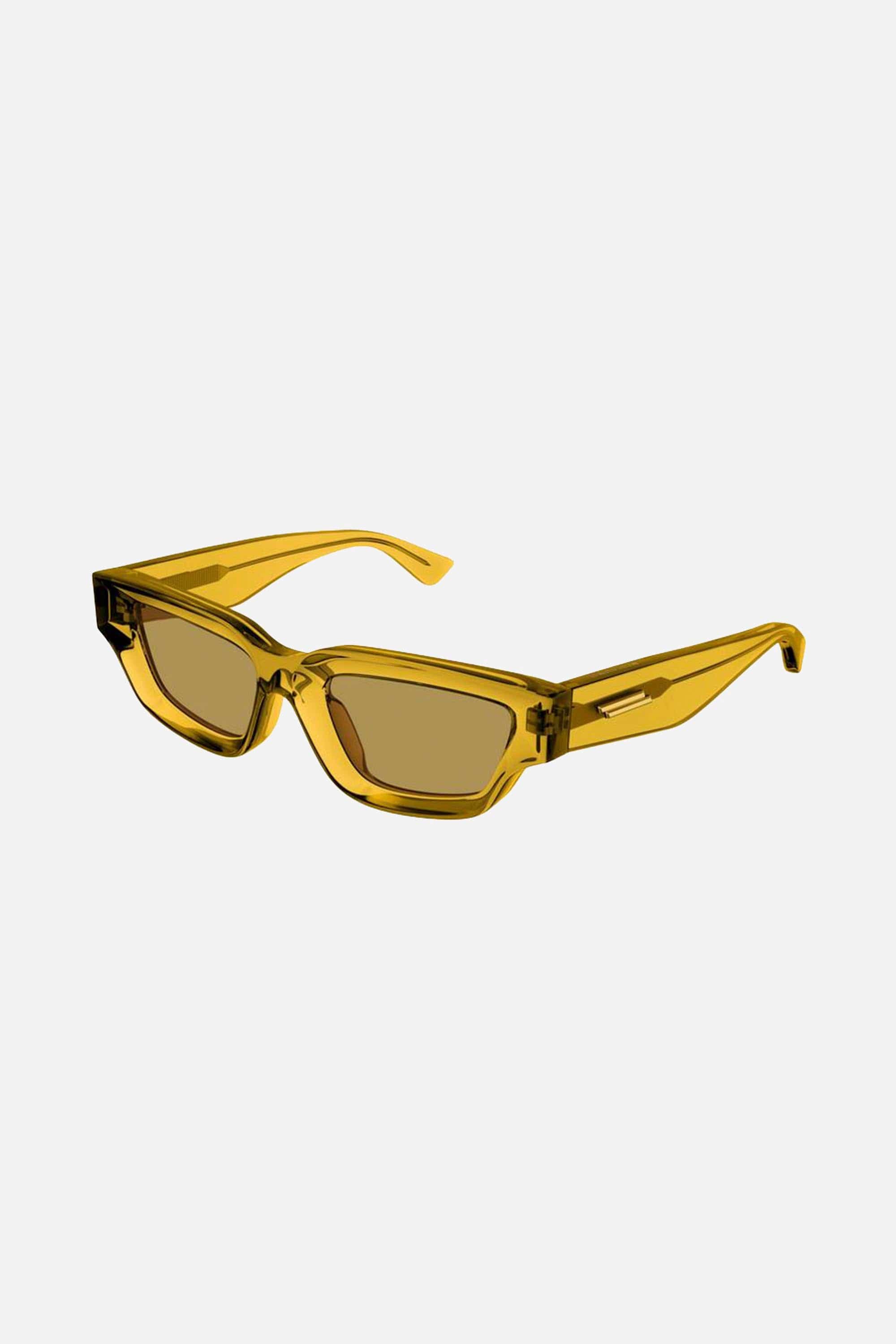 Bottega Veneta micro rectangular yellow sunglasses - Eyewear Club