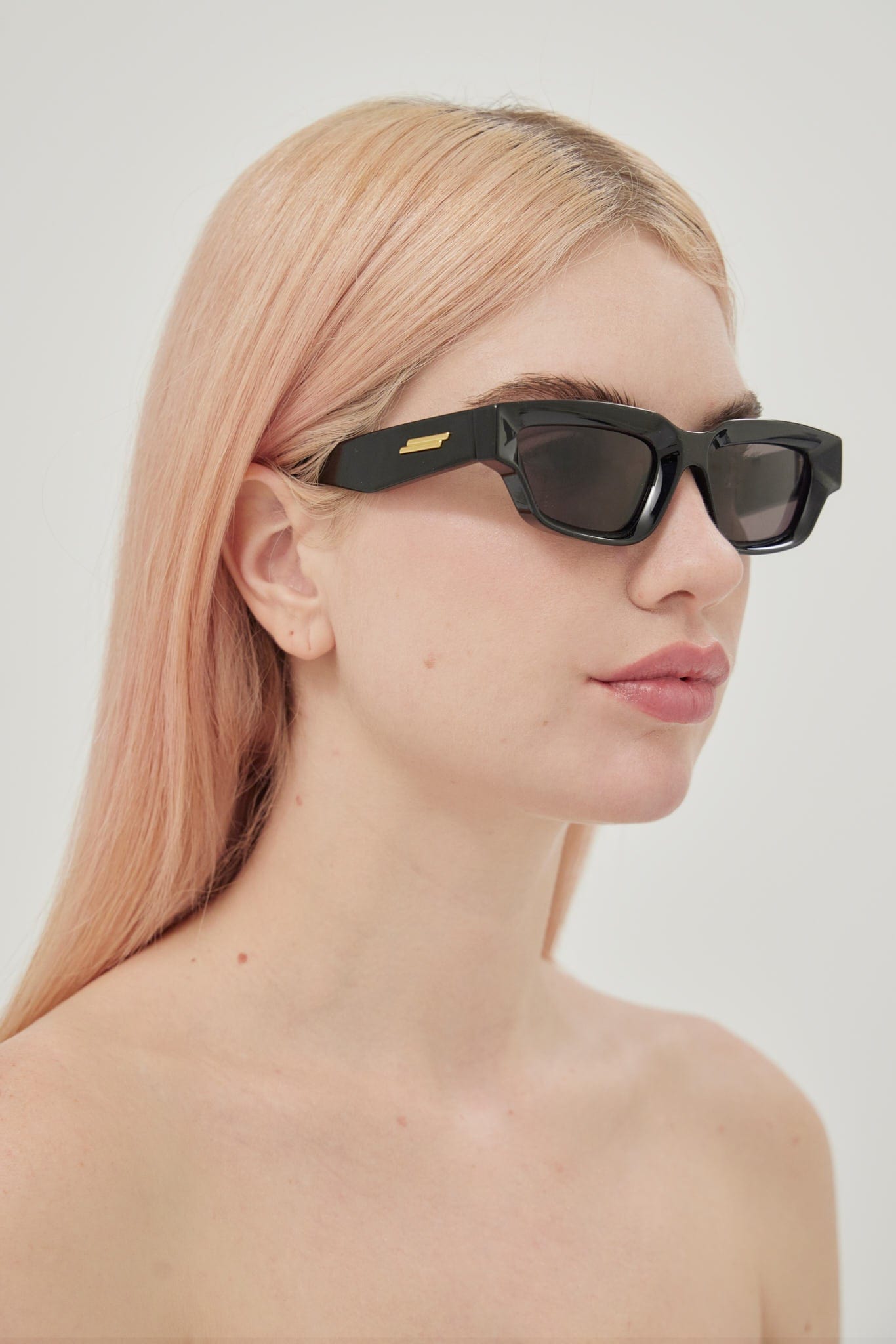 Bottega Veneta micro rectangular black sunglasses - Eyewear Club