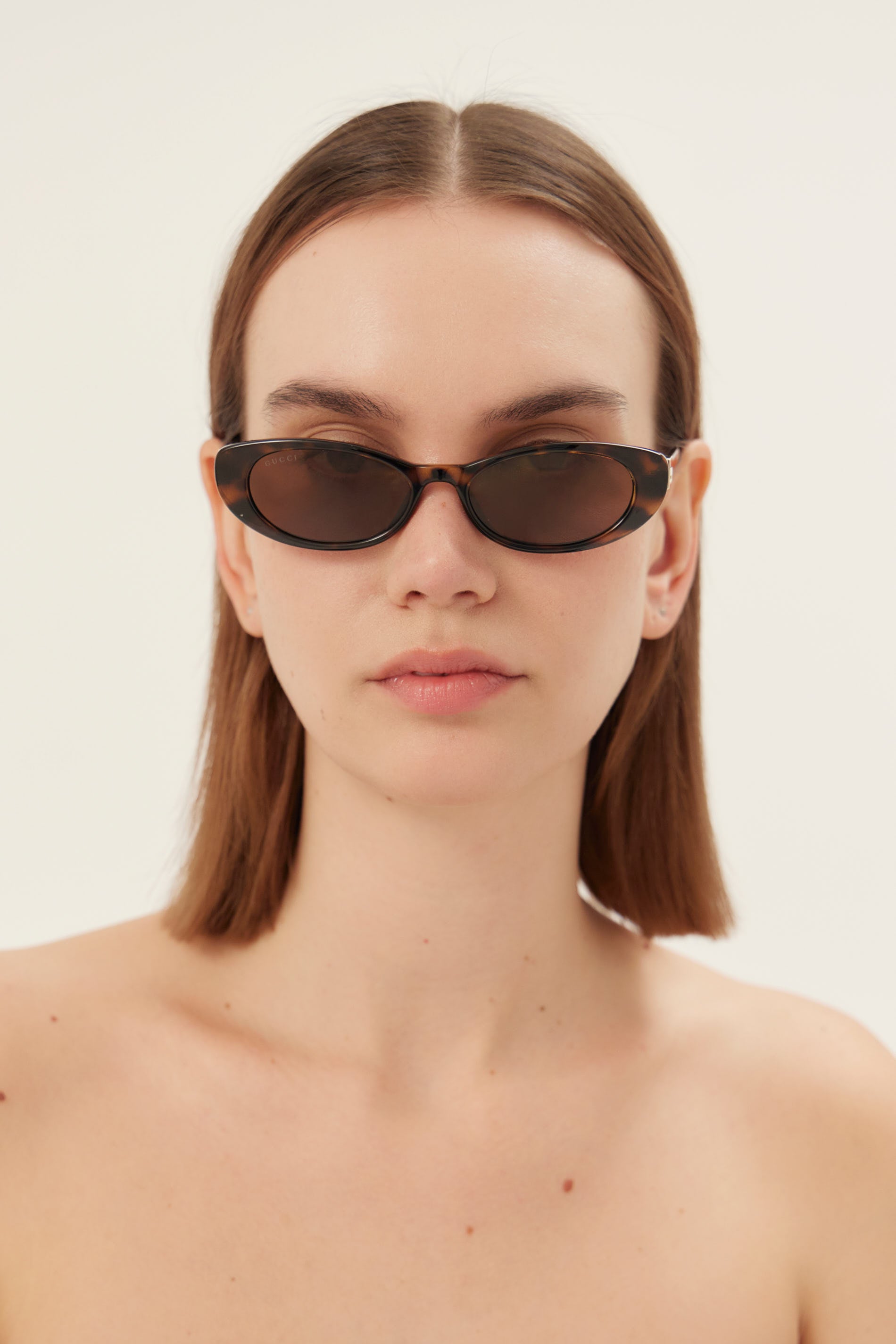 PRE ORDER - Oval cat-eye havana brown Gucci sunglasses with gold logo
