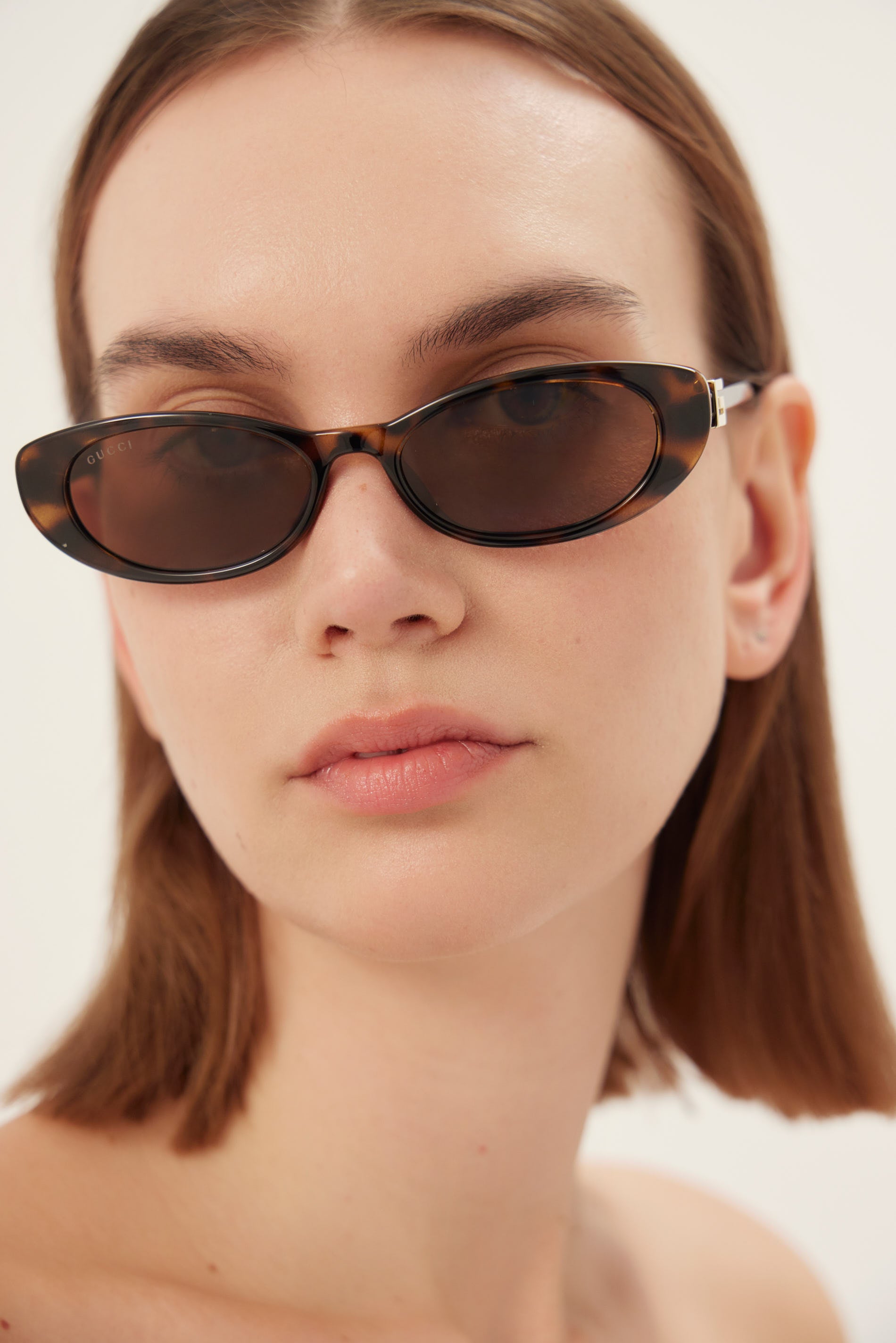 PRE ORDER - Oval cat-eye havana brown Gucci sunglasses with gold logo
