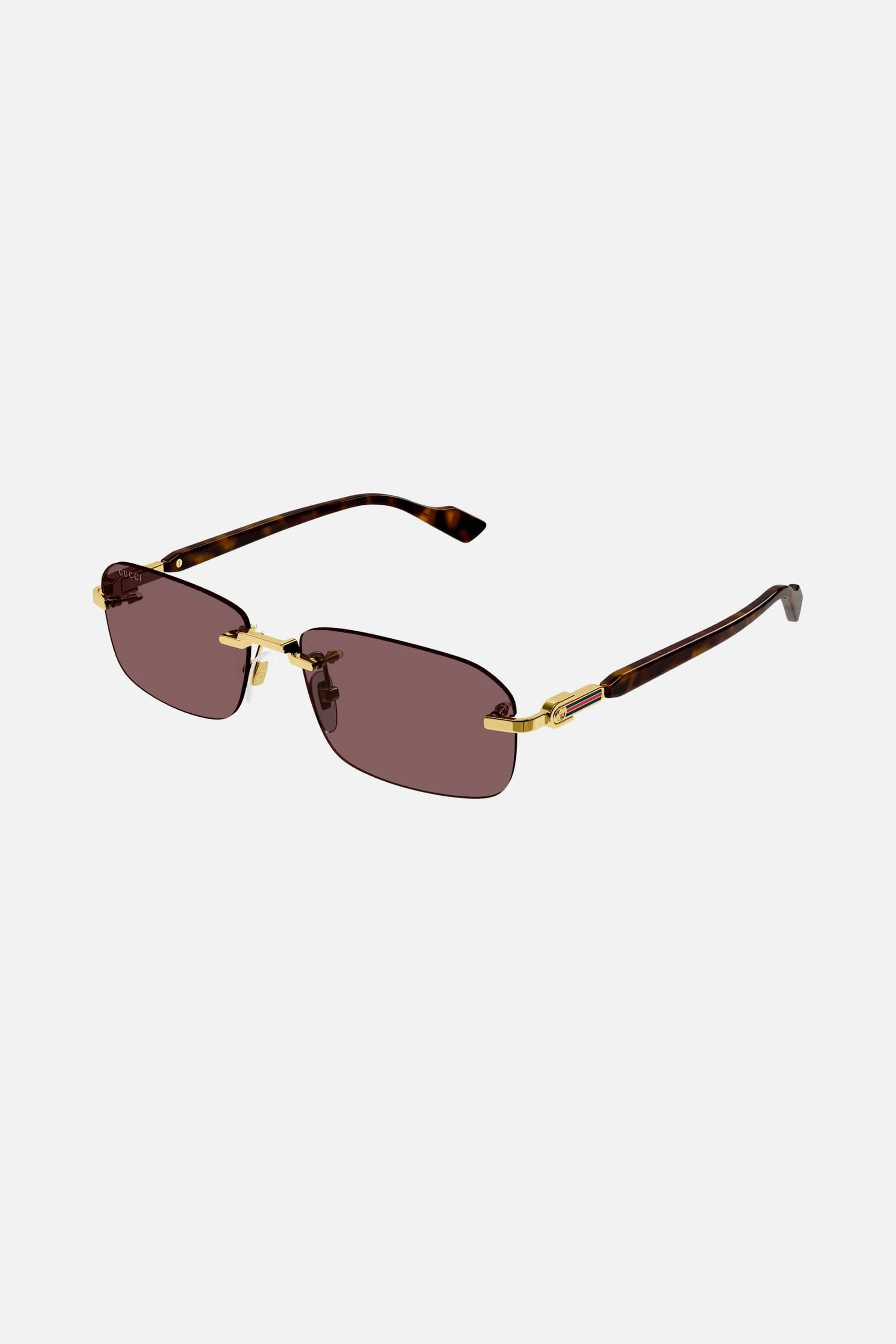 Gucci micro rimless metal gold and brown sunglasses - Eyewear Club