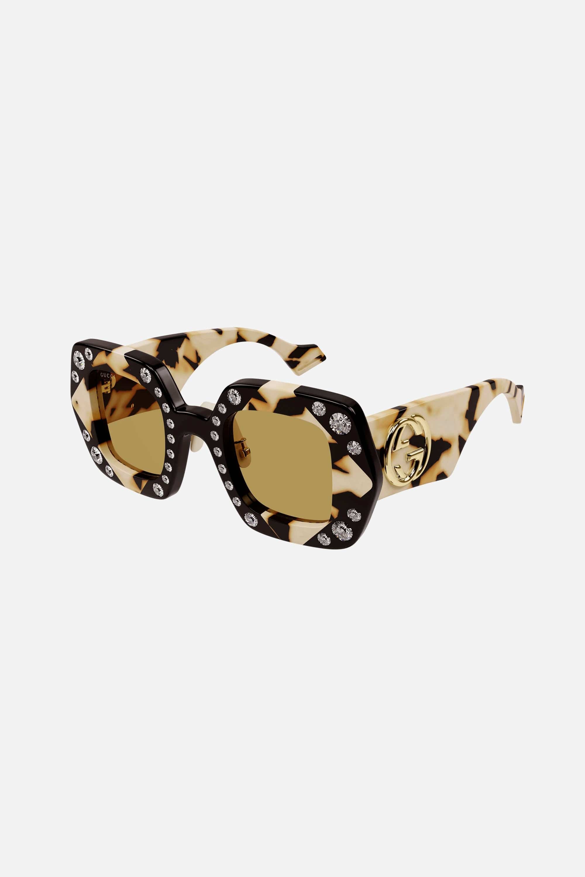 Gucci Hollywood collection sunglasses in yellow featuring Swarovski stones - Eyewear Club