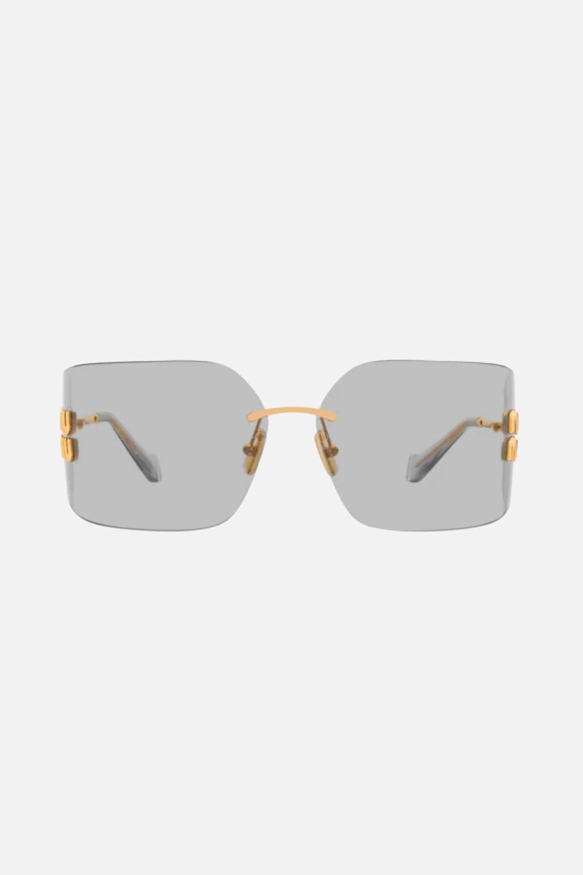 Miu Miu squared metal sunglasses with blue mirror and gold details - Eyewear Club