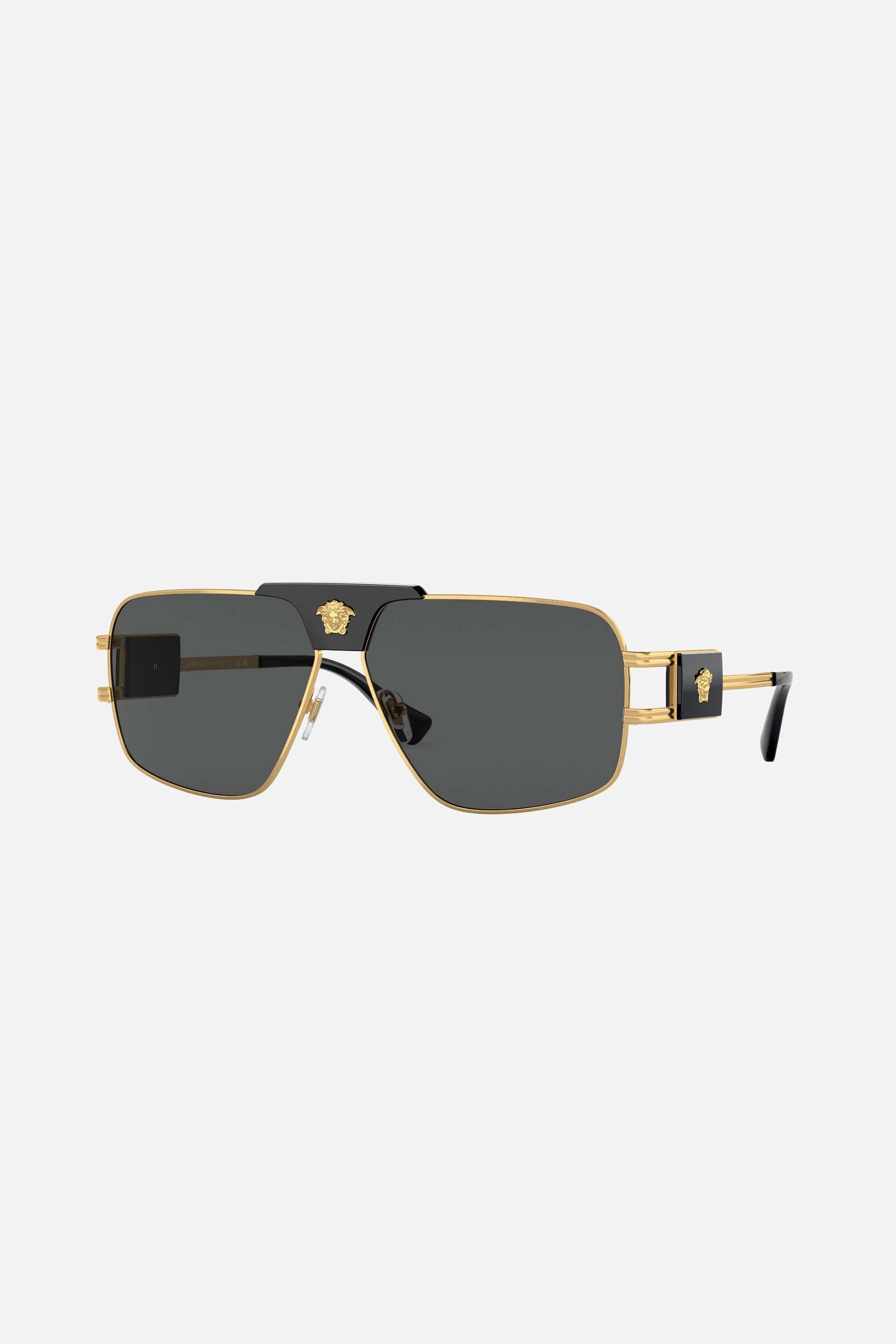 Versace black metal pilot sunglasses with gold details - Eyewear Club