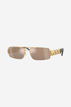 Load image into Gallery viewer, Versace rectangular gold metal pilot sunglasses with light brown mirror
