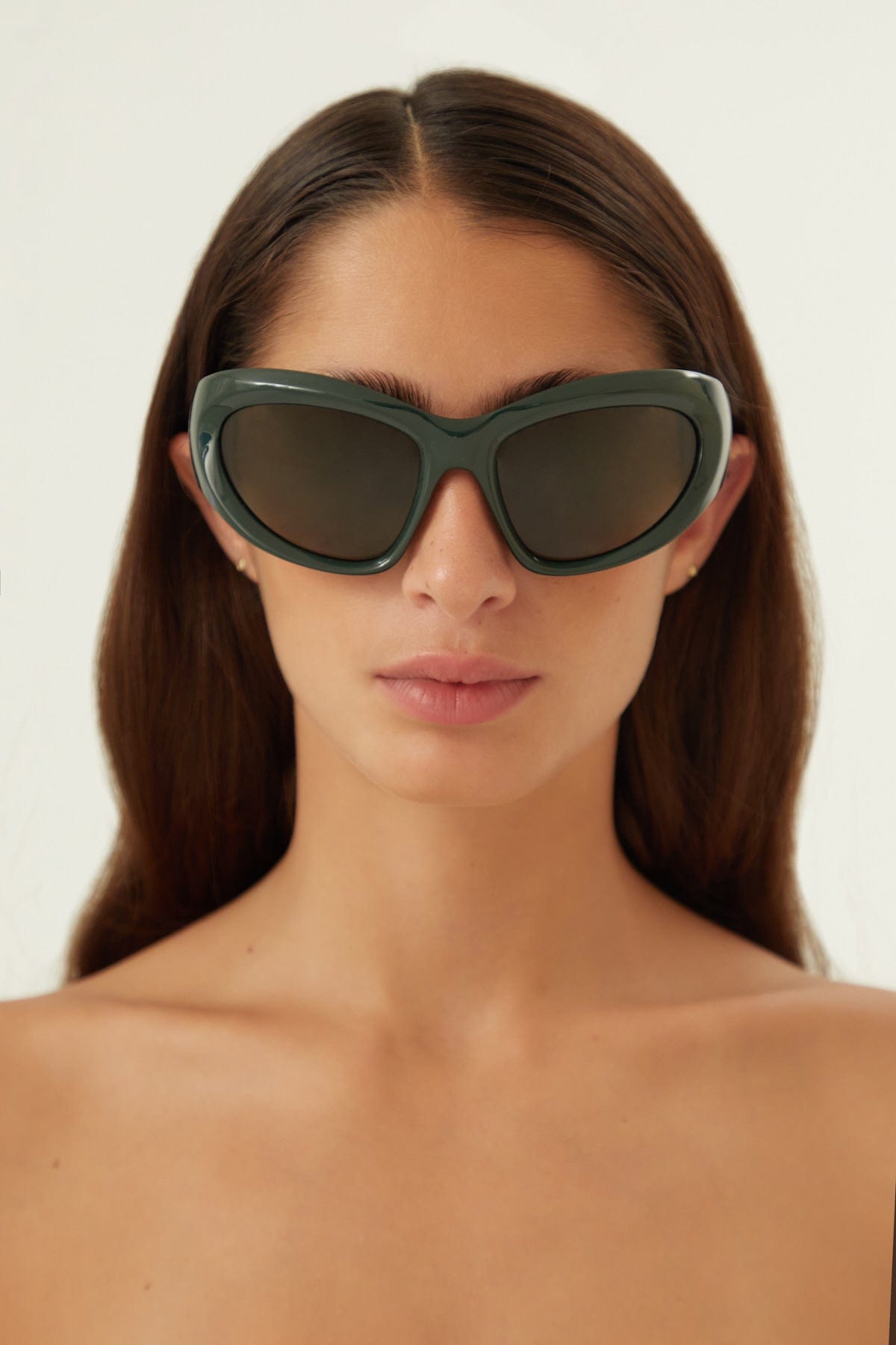 Balenciaga bold wrap around green sunglasses - Eyewear Club