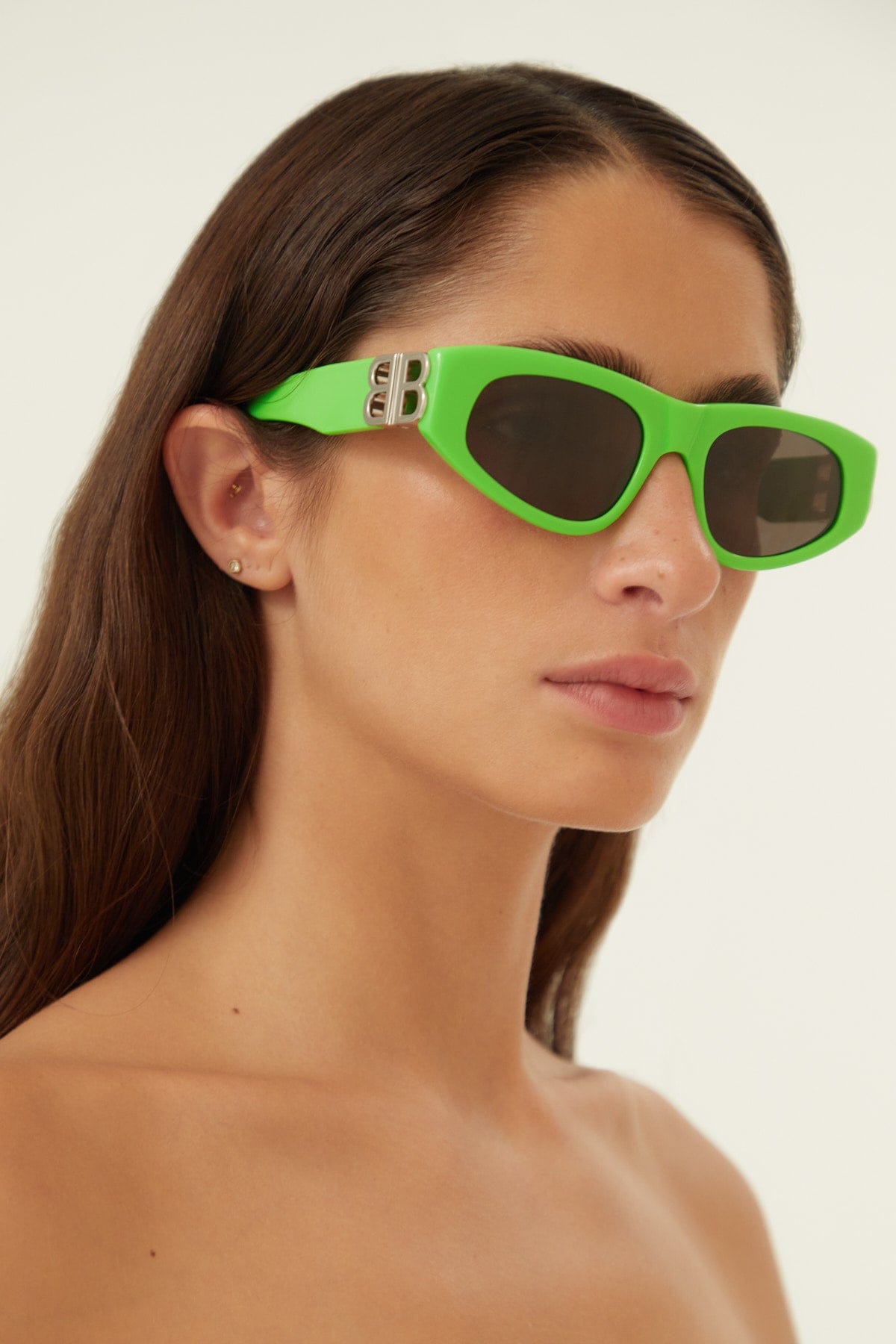 Balenciaga green and silver cat-eye BB sunglasses - Eyewear Club
