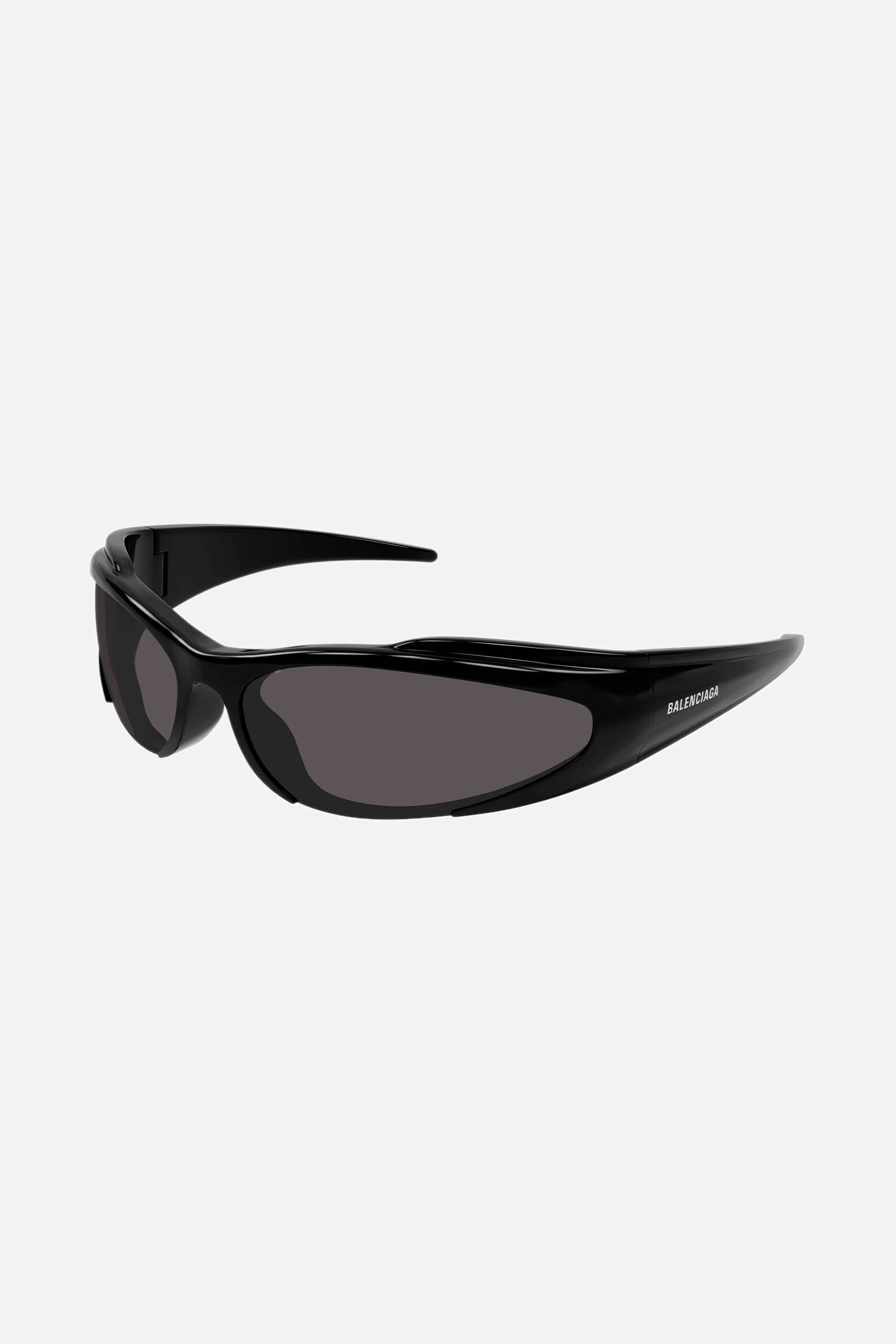 Balenciaga reverse Xpander wrap rectangle black sporty sunglasses - Eyewear Club