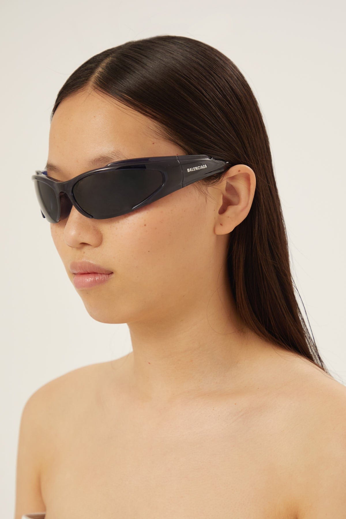 Balenciaga reverse Xpander wrap rectangle blue sporty sunglasses - Eyewear Club