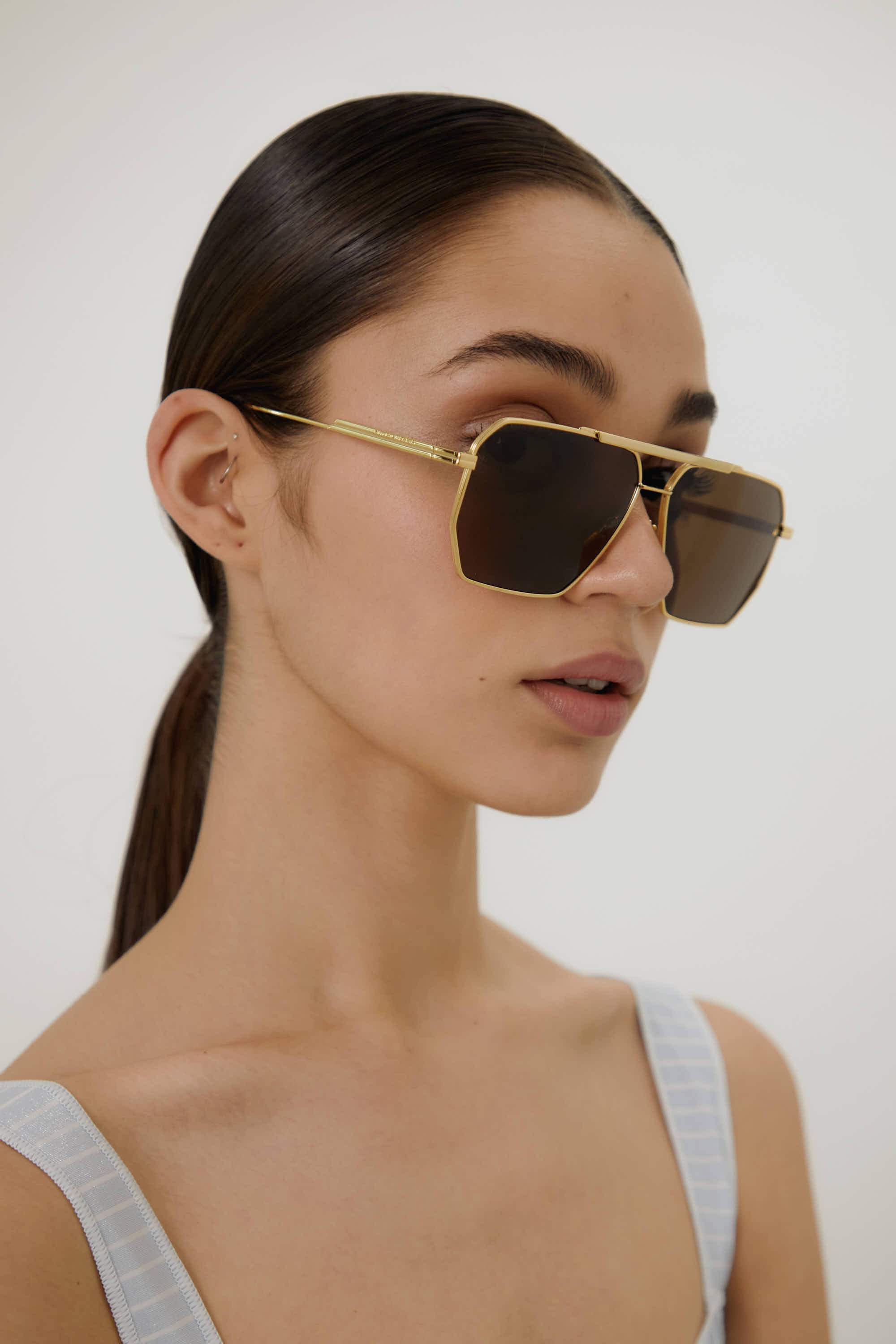 Bottega Veneta caravan gold and brown sunglasses - Eyewear Club