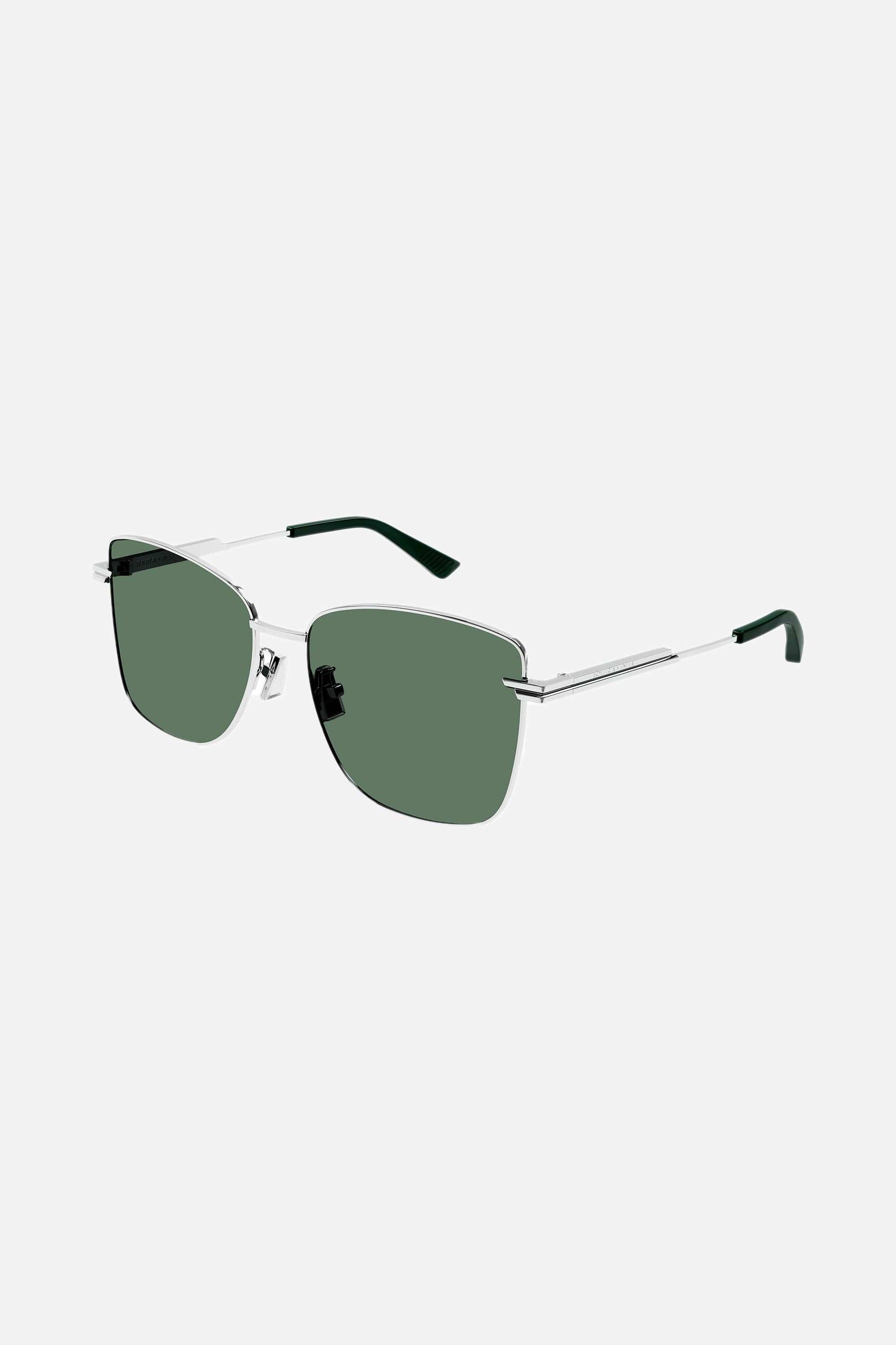 Bottega Veneta squared cat eye green silver sunglasses - Eyewear Club