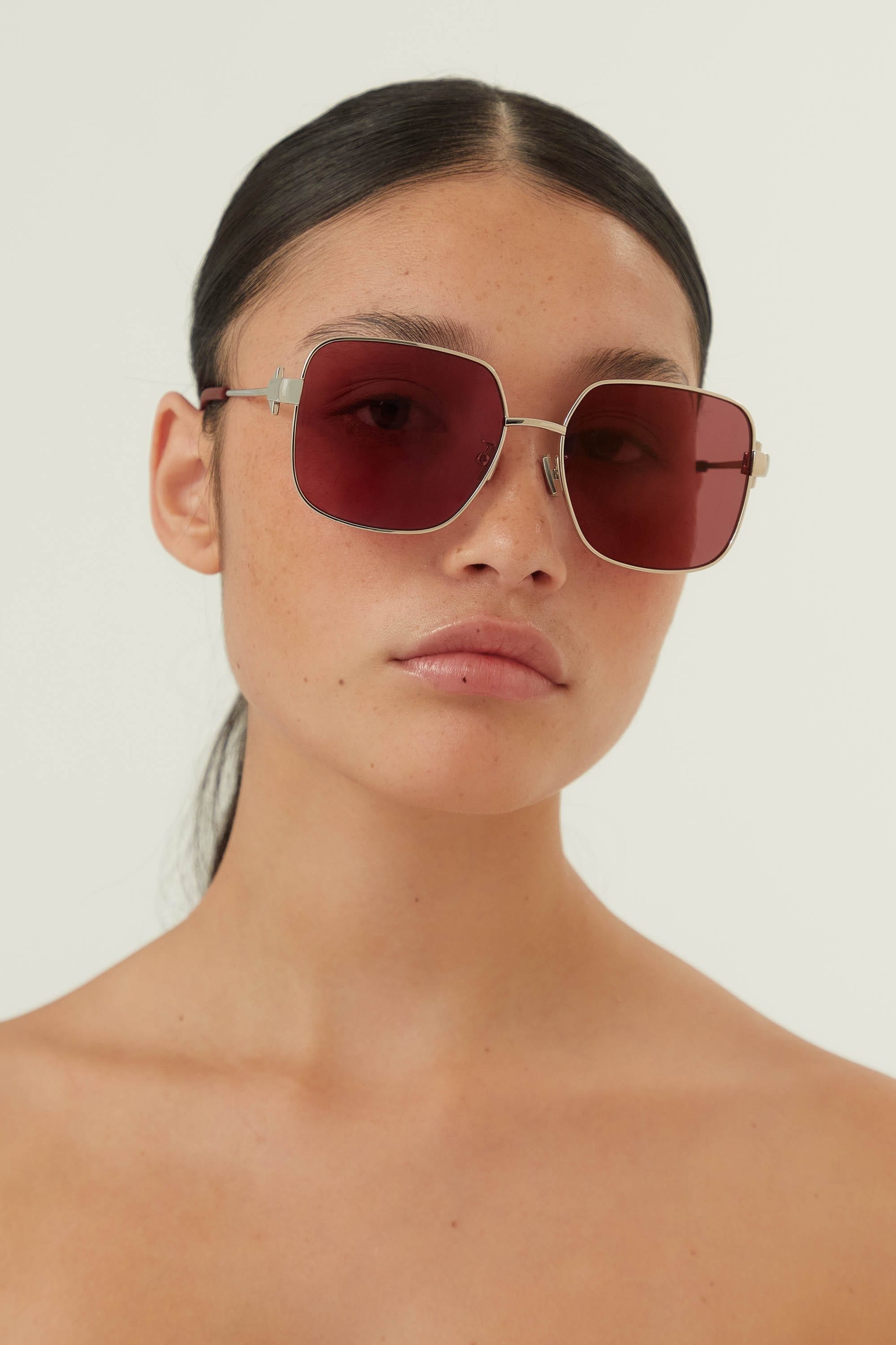 Bottega Veneta squared full metal silver and pink sunglasses - Eyewear Club