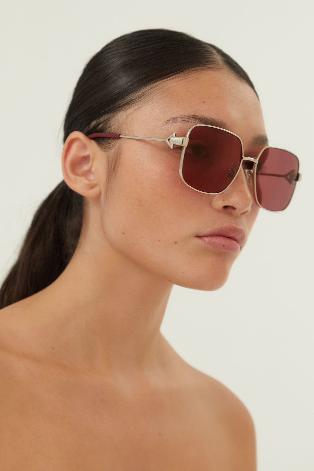 Bottega Veneta squared full metal silver and pink sunglasses - Eyewear Club