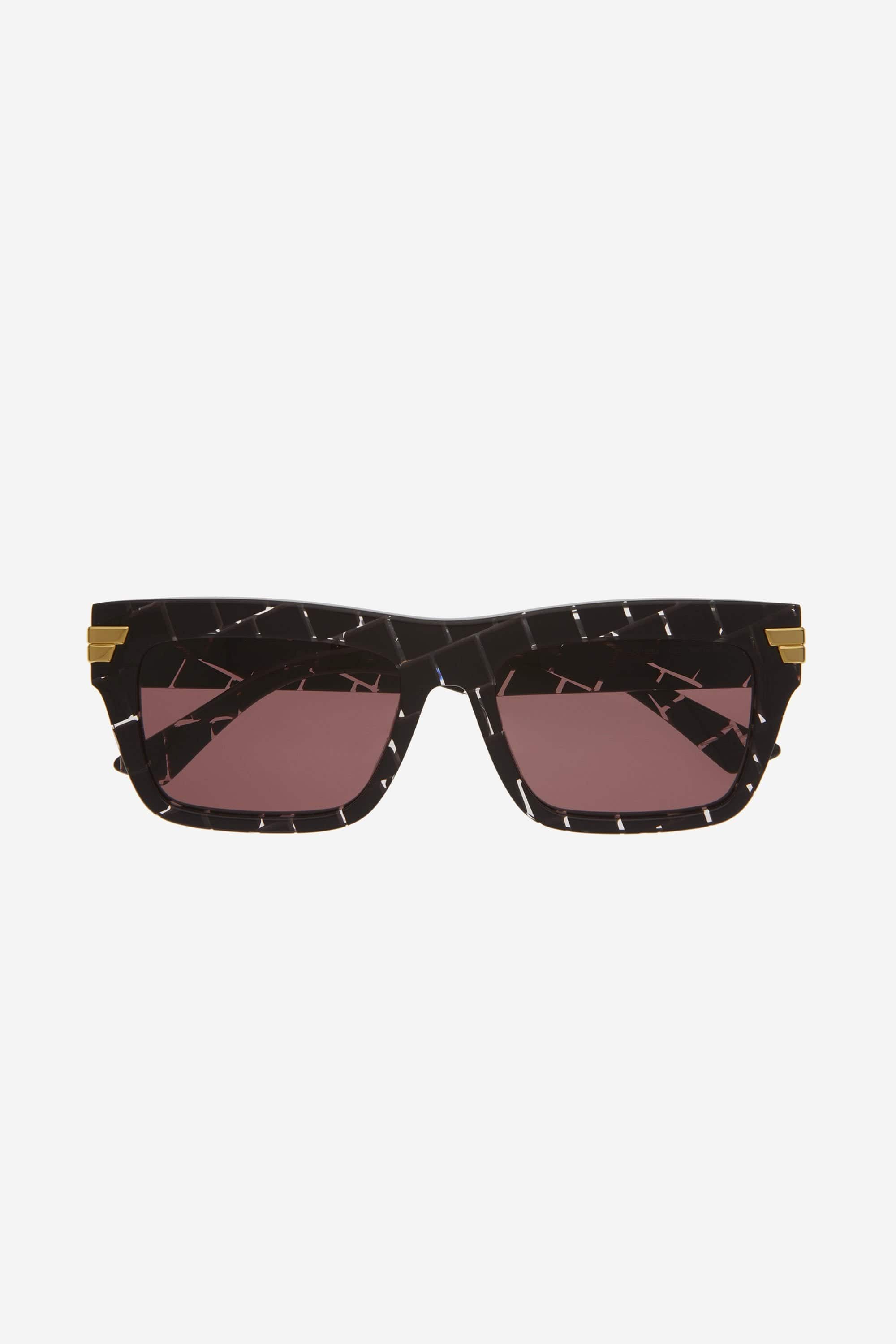 Bottega Veneta UNISEX squared bold burgundy intrecciato sunglasses - Eyewear Club