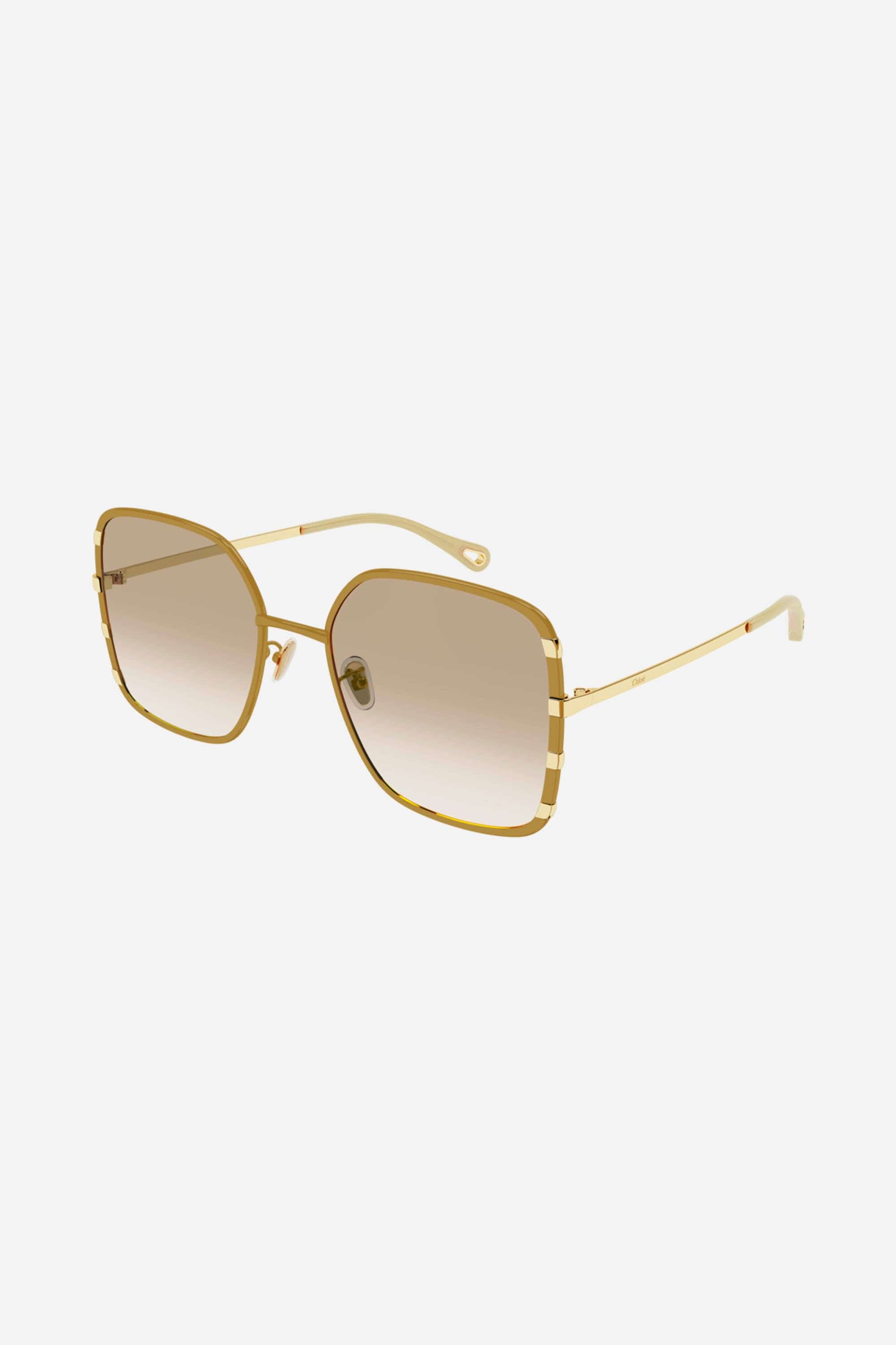 Chloe metal squared matt light brown sunglasses - Eyewear Club