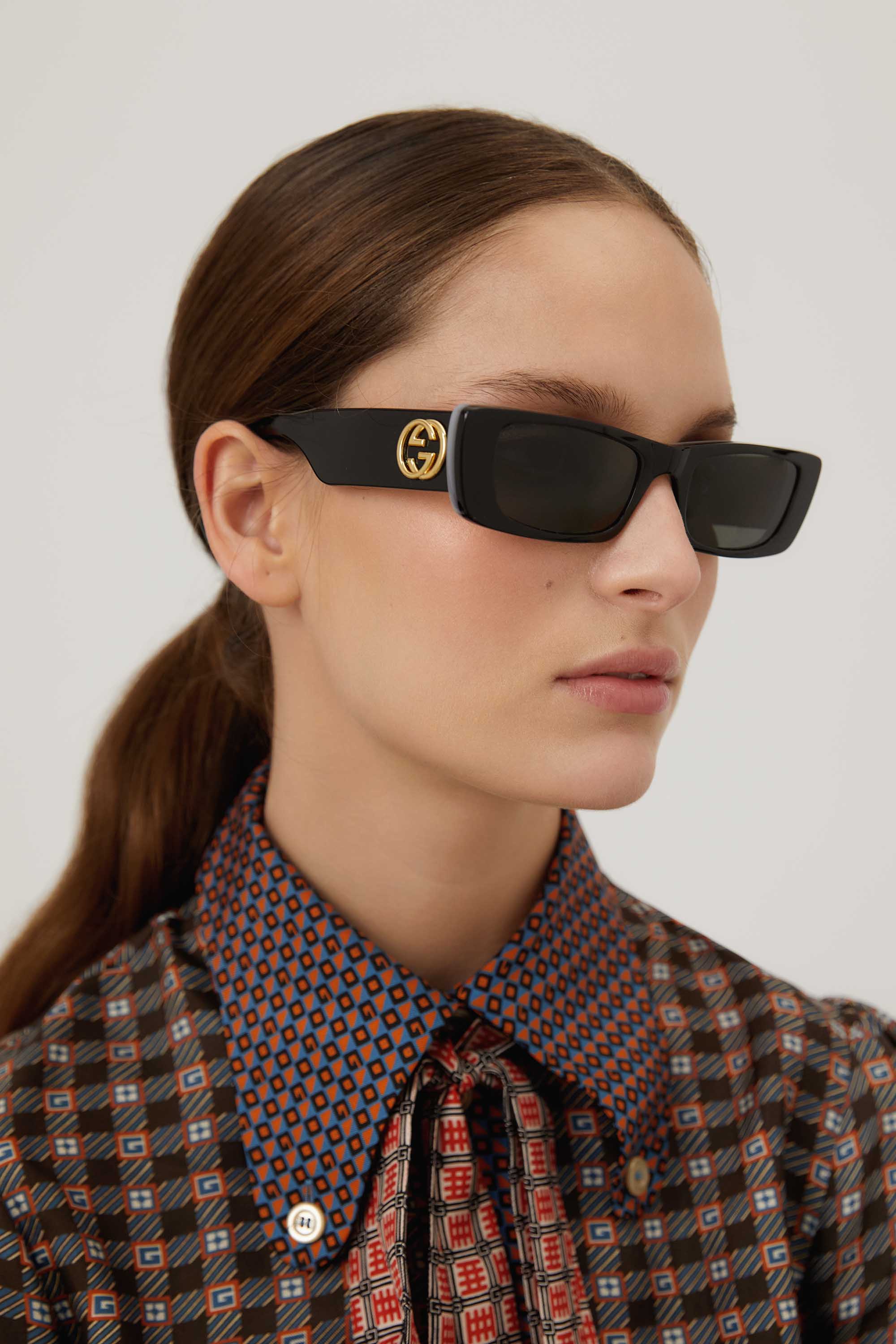 Gucci black micro rectangular female sunglasses - Eyewear Club