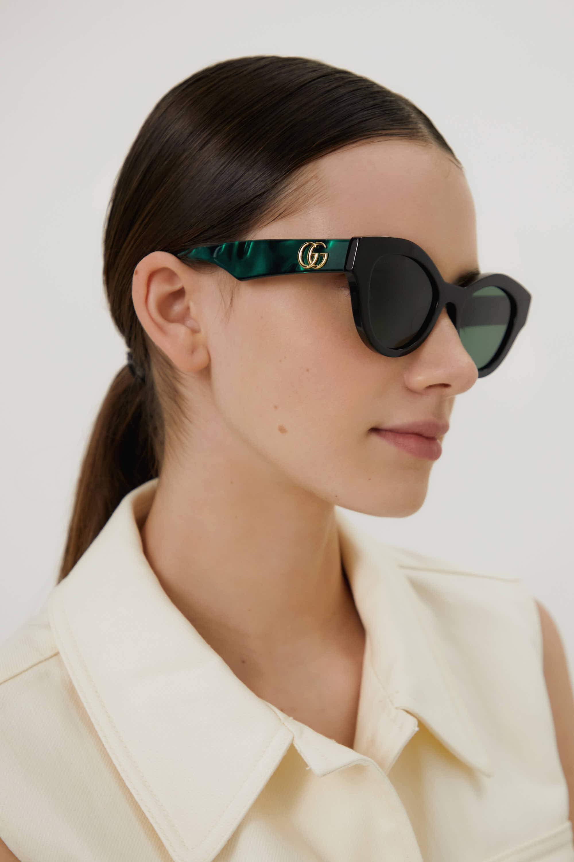 Gucci cat eye black and green sunglasses - Eyewear Club