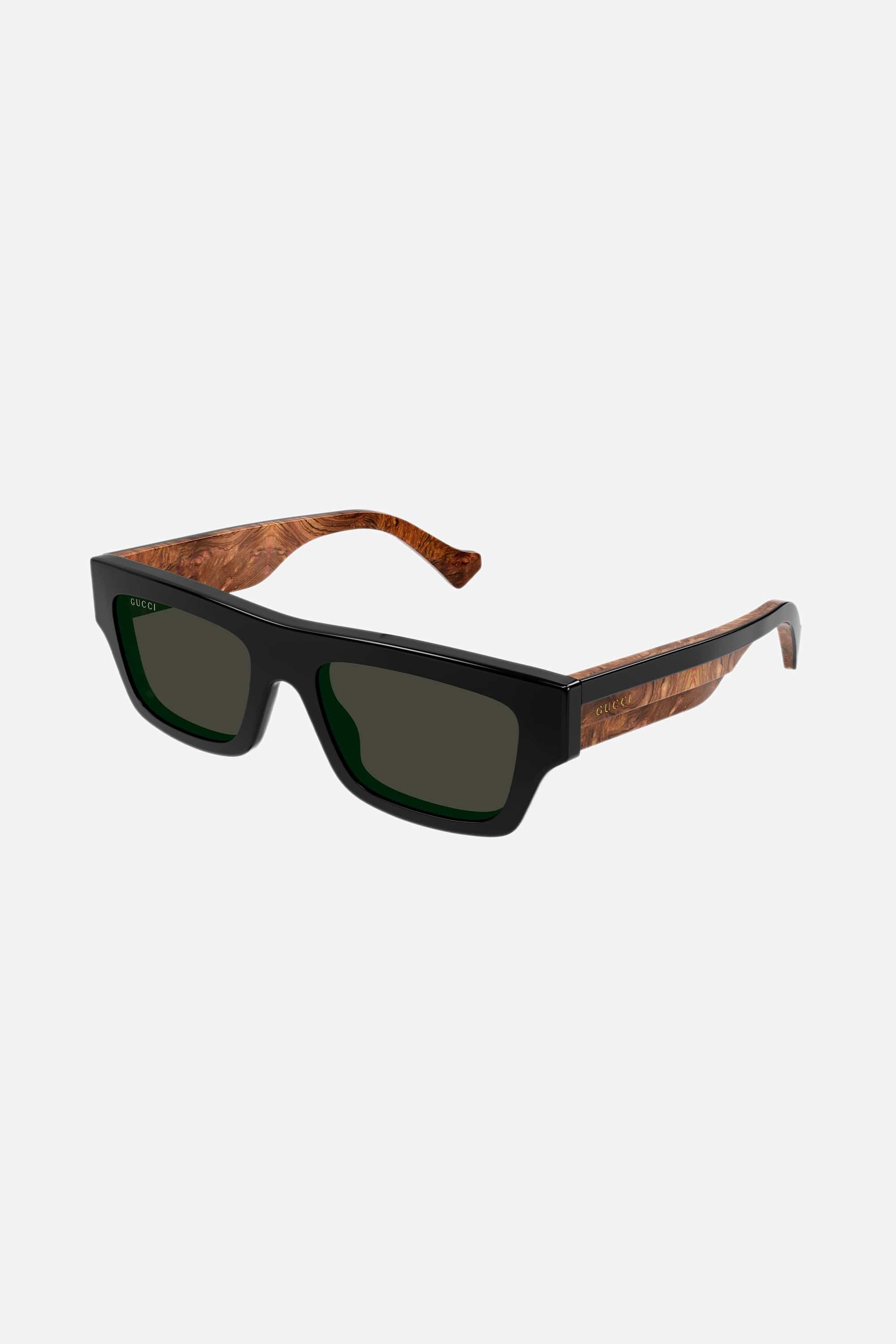 Gucci flat top black sunglasses with web temple - Eyewear Club