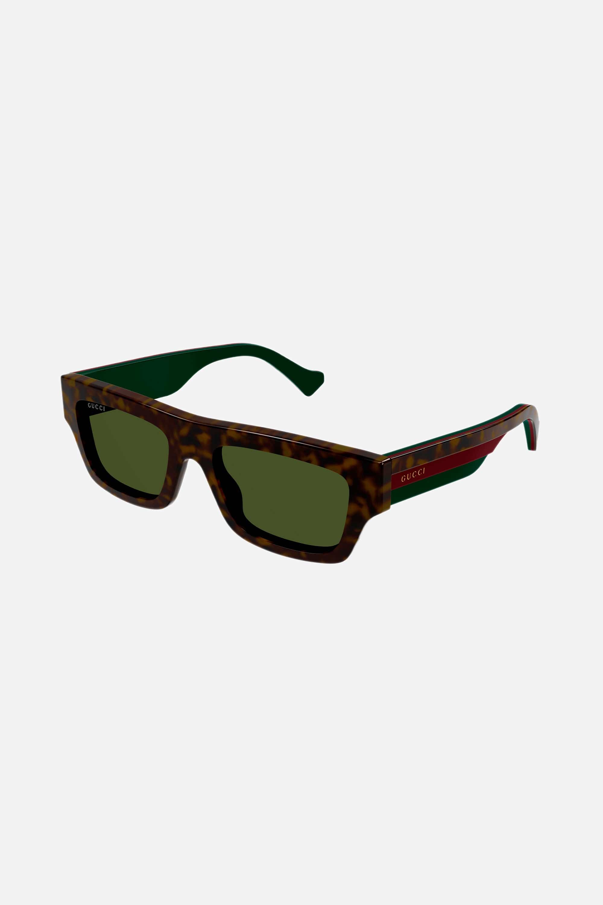 Gucci flat top havana sunglasses with web temple - Eyewear Club