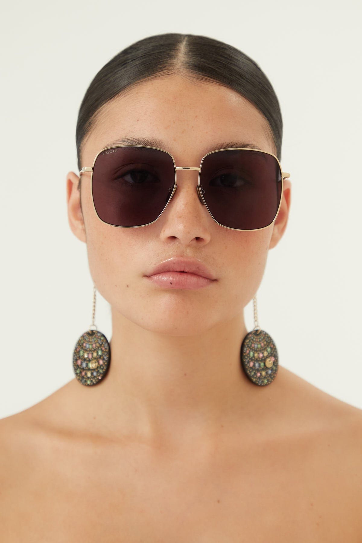 Gucci gold squared sunglasses with disco ball charms - Eyewear Club