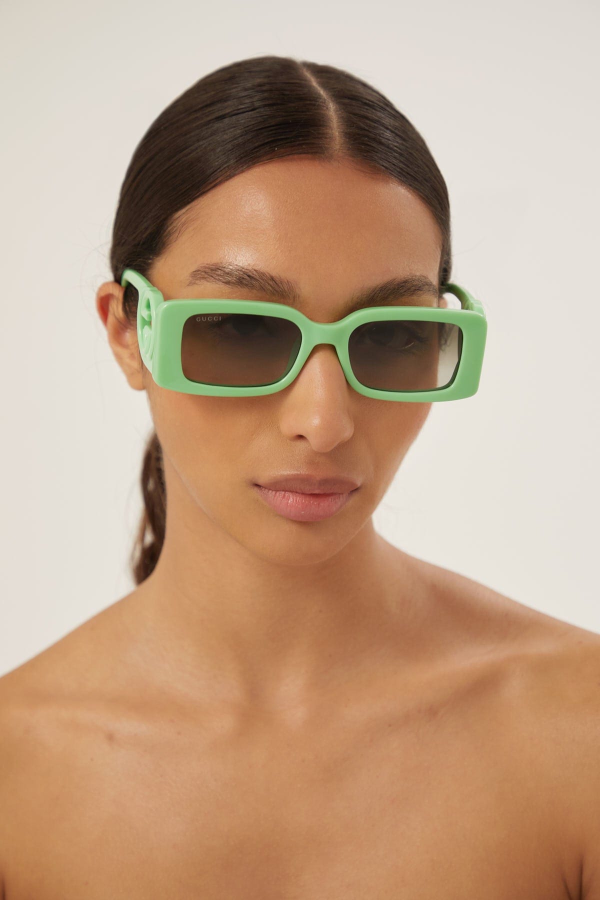 Gucci green bold rectangular sunglasses - Eyewear Club