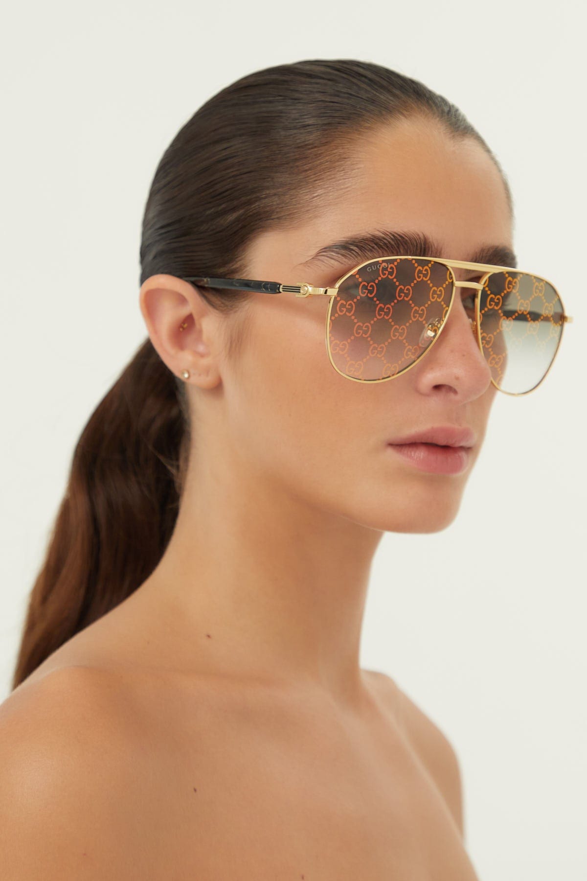 Gucci pilot all over logo metal sunglasses - Eyewear Club