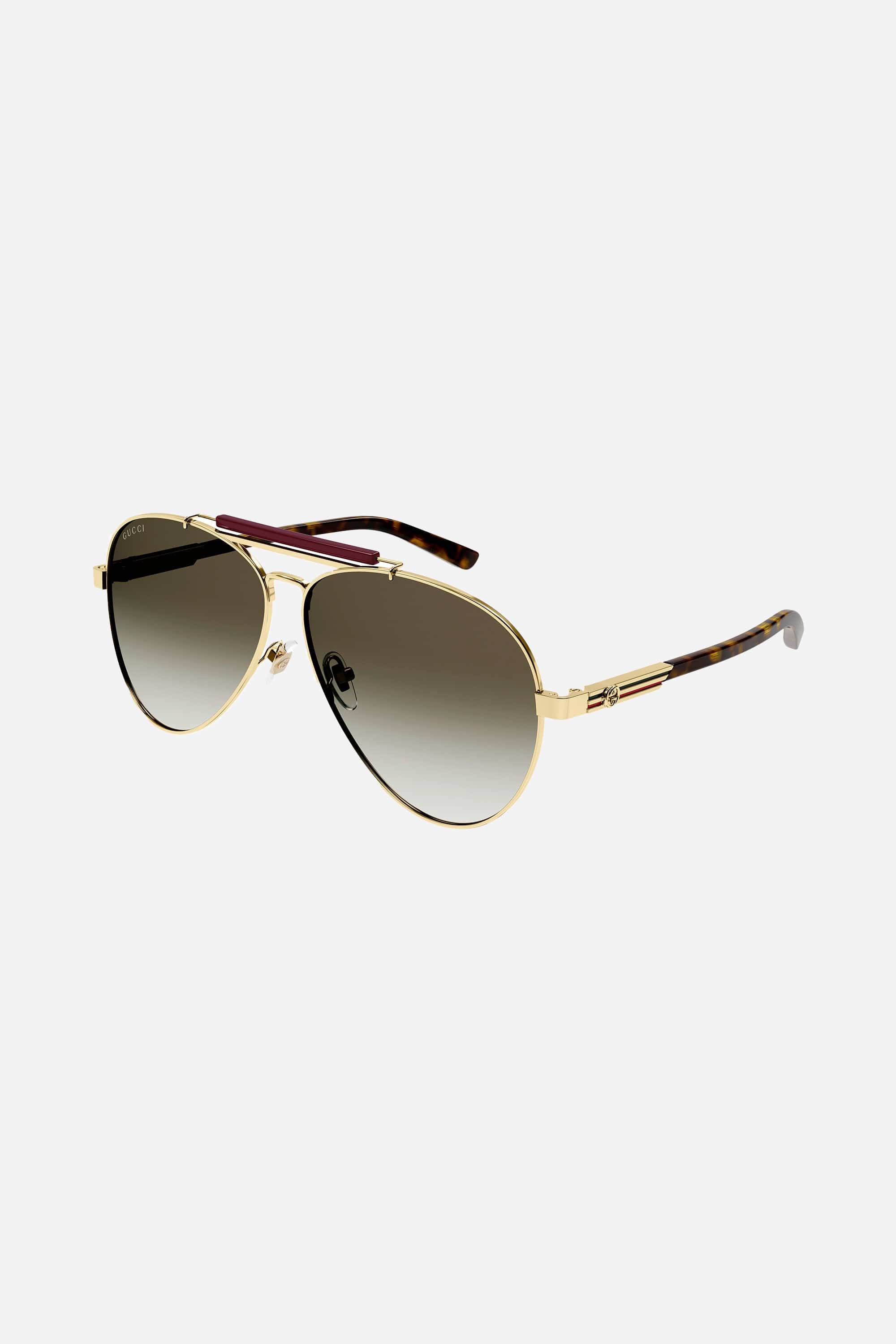 Gucci pilot brown sunglasses featuring double bridge - Eyewear Club