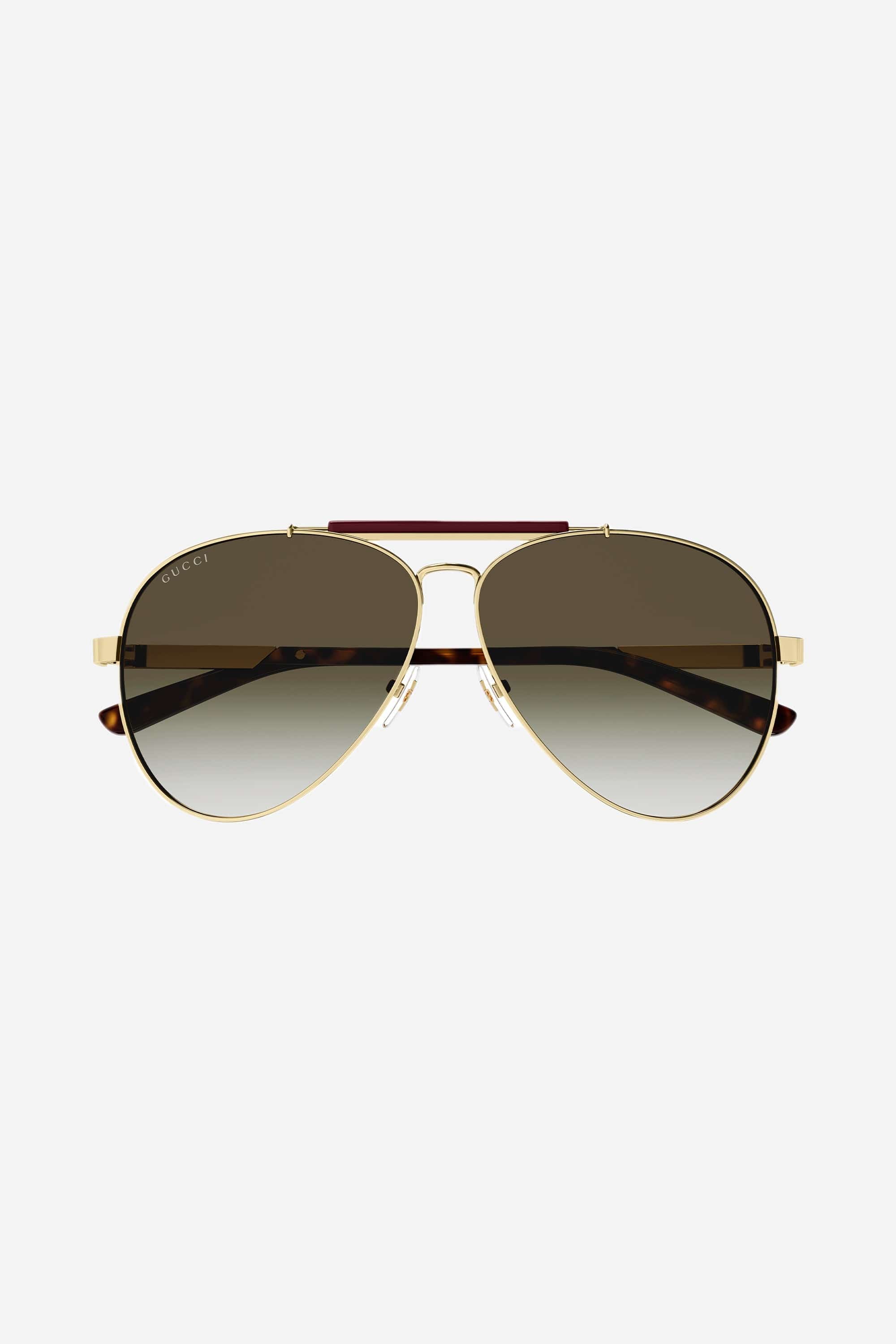 Gucci pilot brown sunglasses featuring double bridge - Eyewear Club