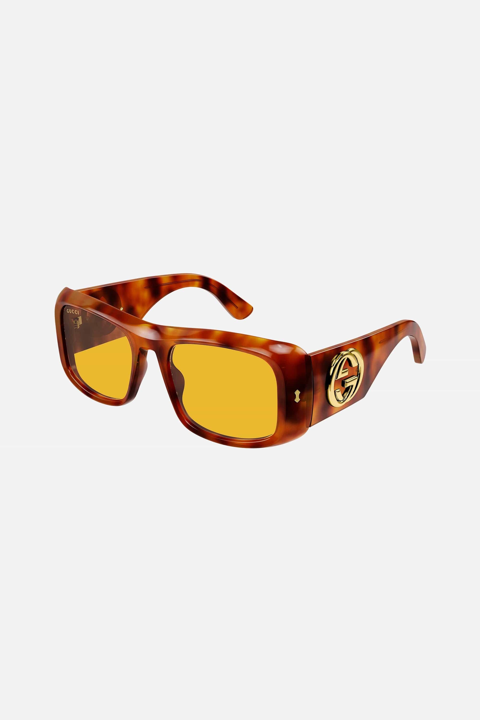 Gucci rectangular havana and yellow sunglasses - Eyewear Club