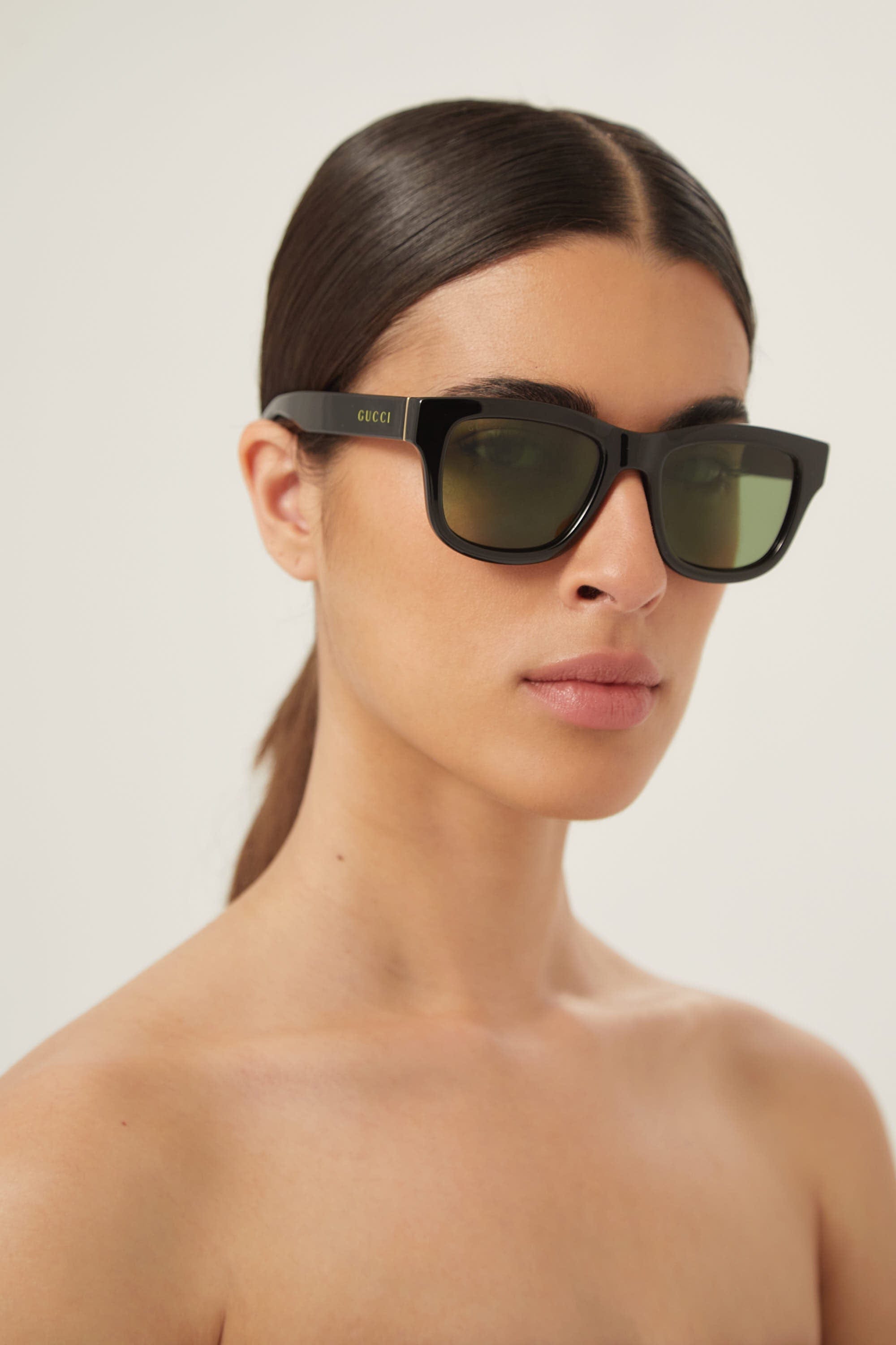 Gucci soft squared black and green sunglasses - Eyewear Club