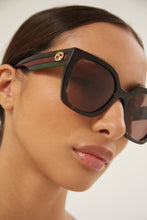 Load image into Gallery viewer, Gucci squared havana sunglasses with web temple - Eyewear Club
