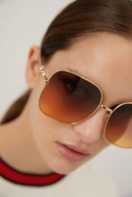Load image into Gallery viewer, Gucci squared metal gold brown classic sunglasses with  horsebit detail
