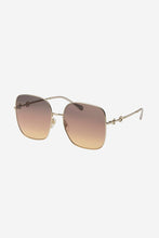 Load image into Gallery viewer, Gucci squared metal gold brown classic sunglasses with  horsebit detail
