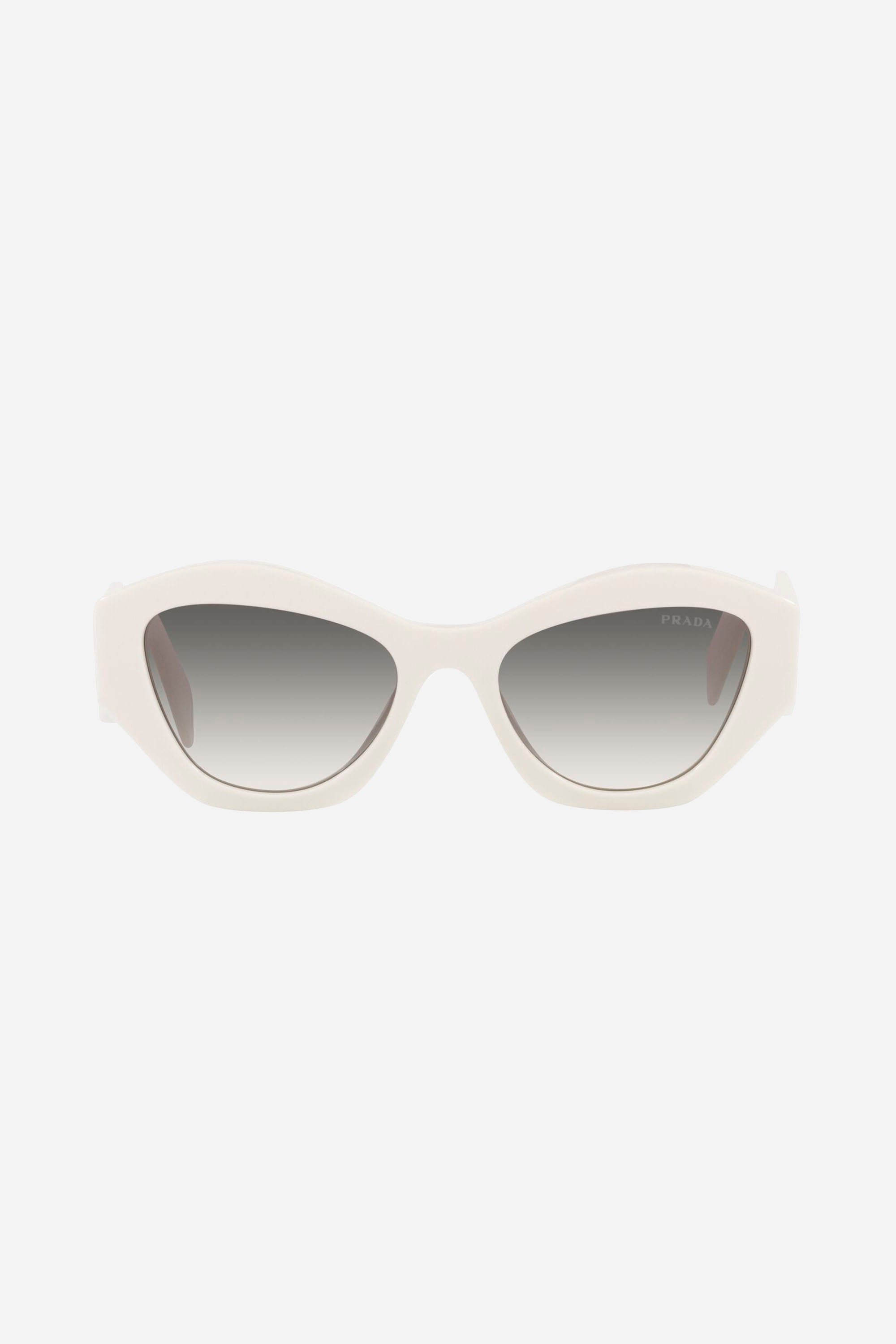 Prada oval white sunglasses featuring iconic logo - Eyewear Club