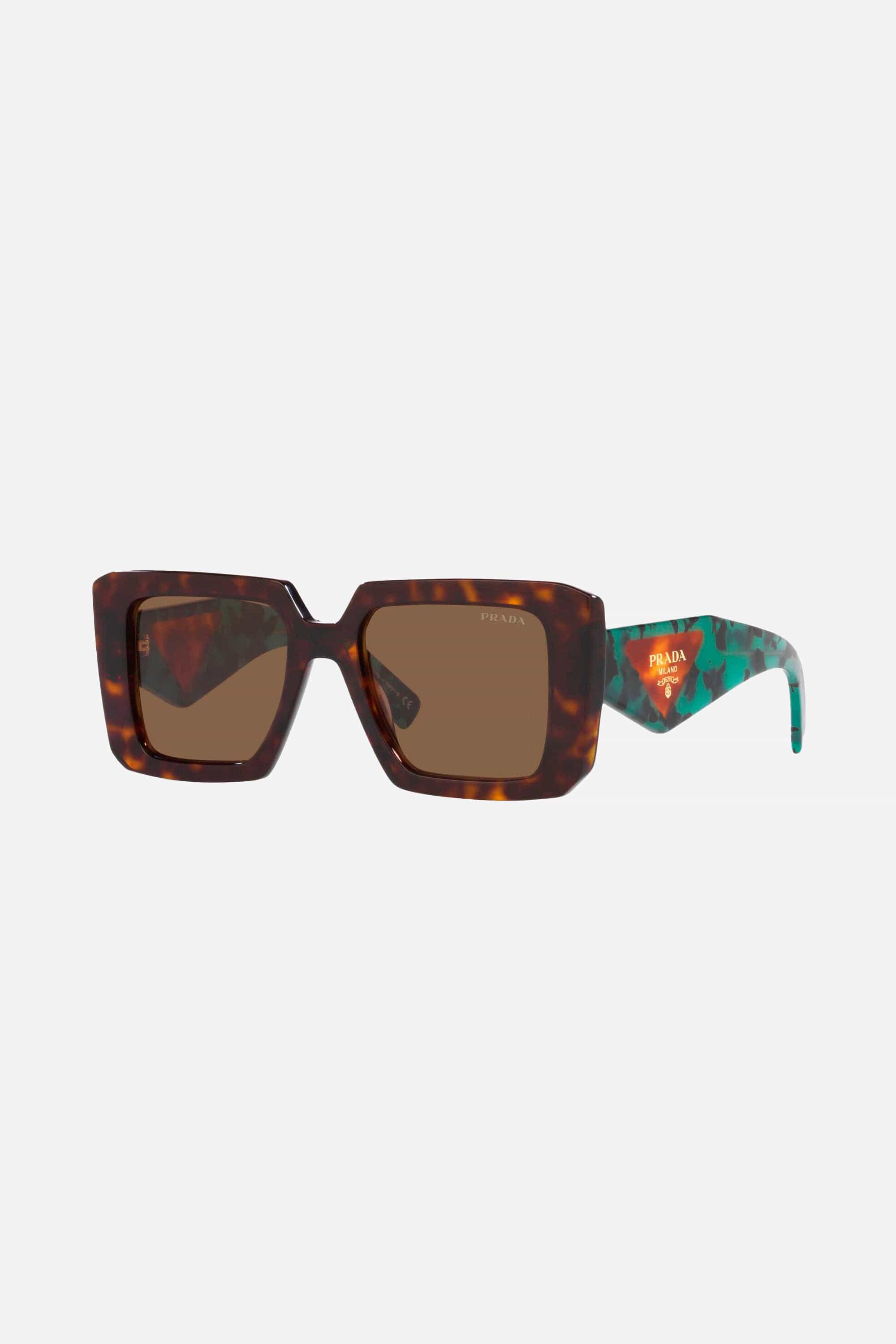 Prada squared havana sunglasses featuring the signature logo triangle - Eyewear Club