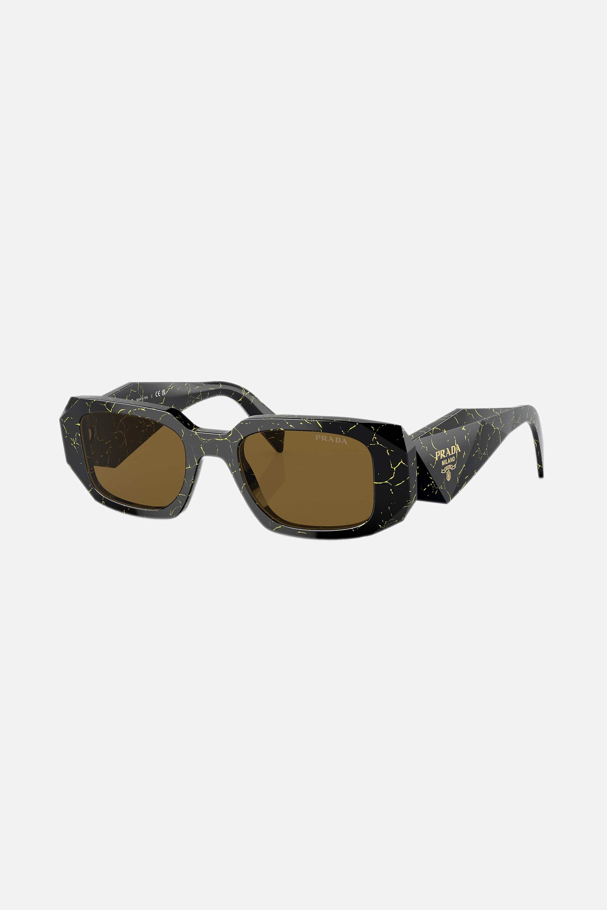 Prada symbol black and yellow marble oval sunglasses - Eyewear Club