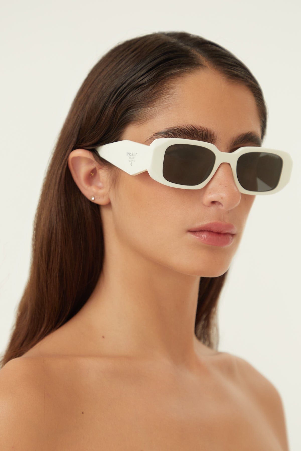 Prada symbol white oval sunglasses - Eyewear Club