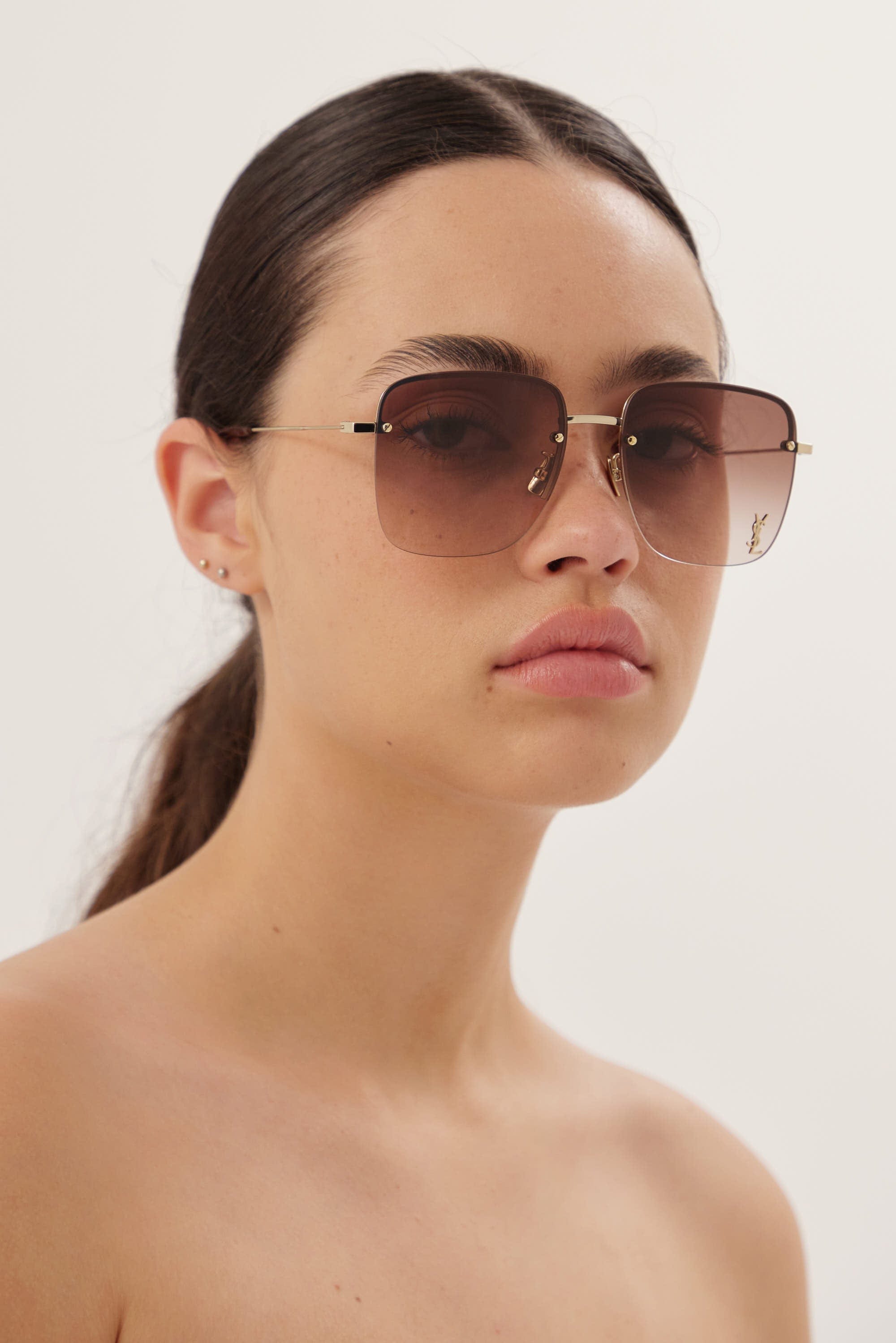 Saint Laurent gold squared metal sunglasses - Eyewear Club