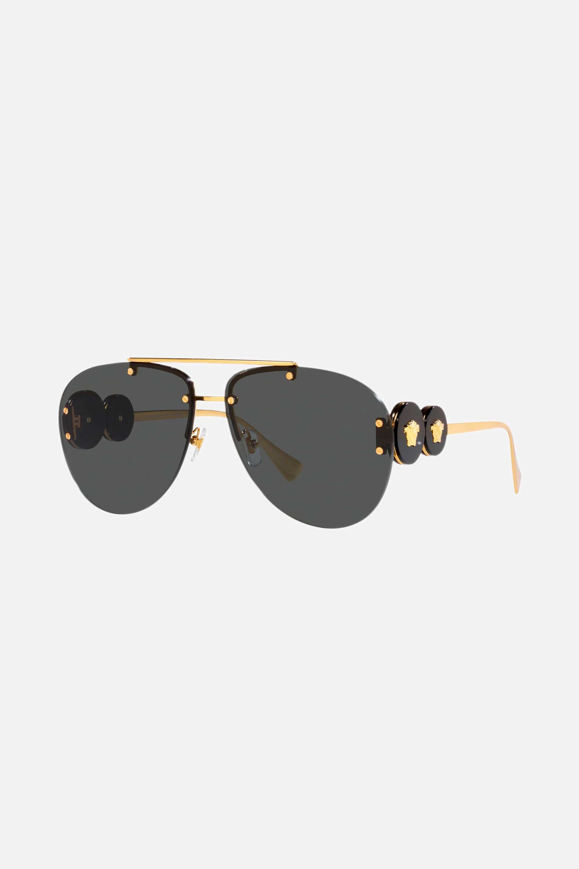 Versace grey pilot sunglasses featuring iconic jellyfish - Eyewear Club
